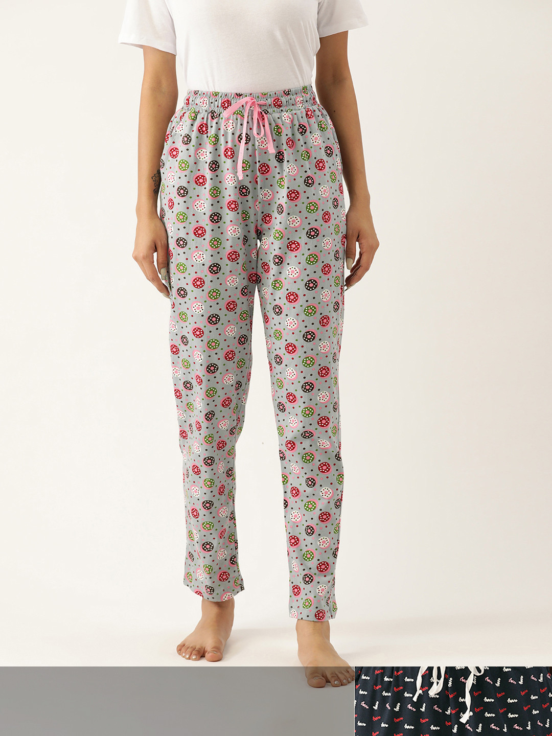 

ETC Women Pack of 2 Printed Cotton Lounge Pants, Grey