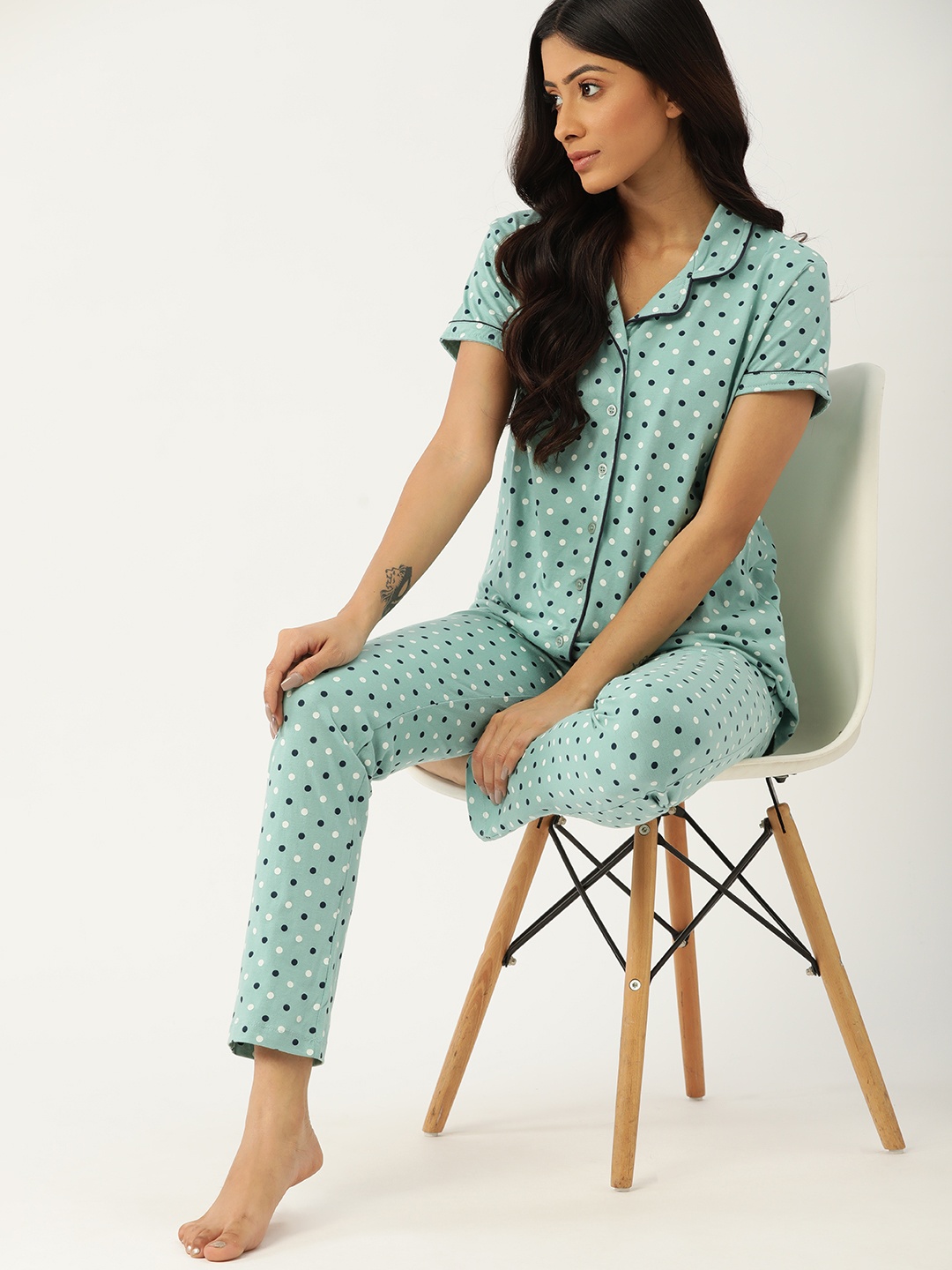 

ETC Women Sea Green & Blue Printed Cotton Pyjama Set