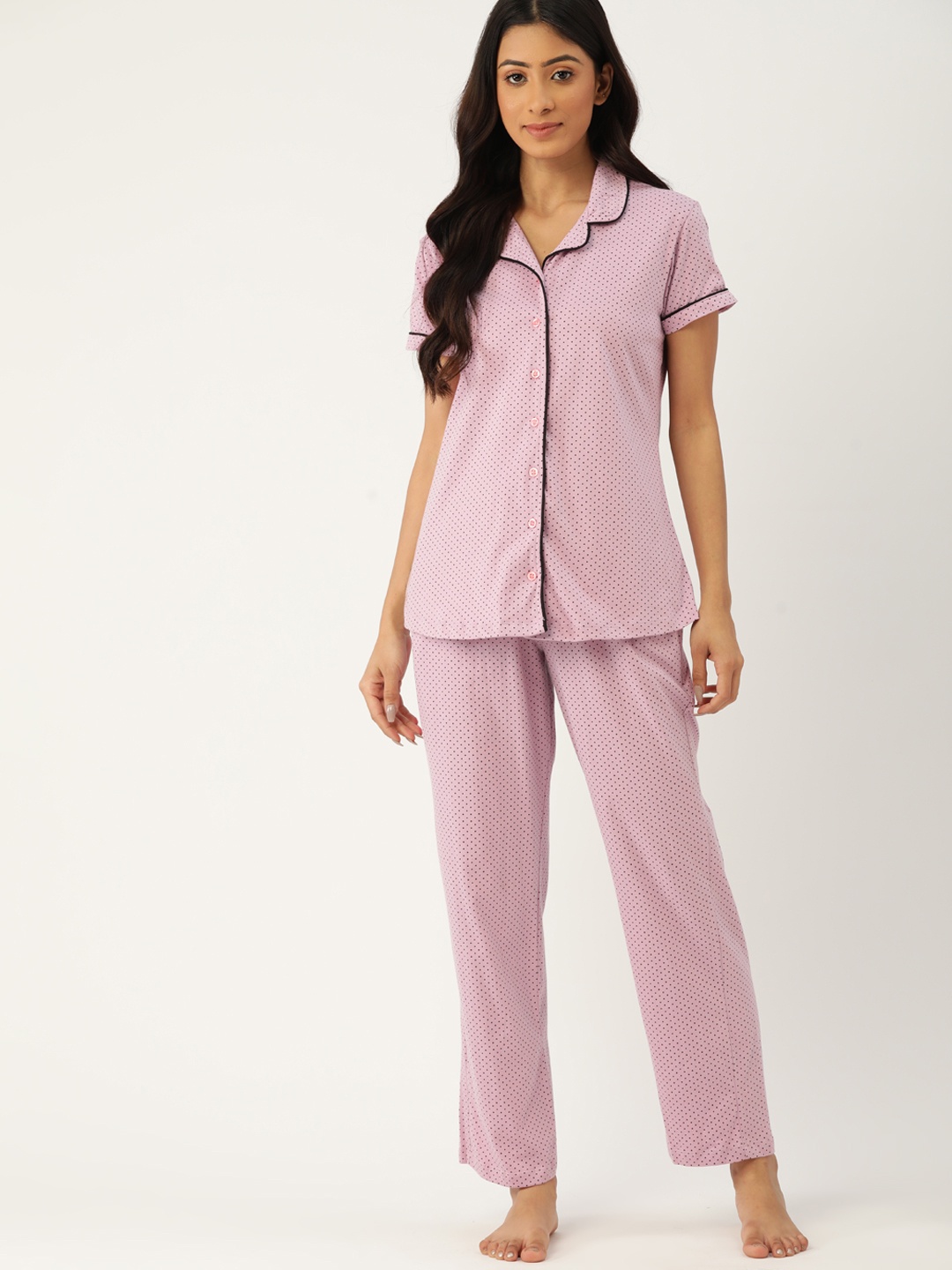 

ETC Women Pink & Black Pure Cotton Printed Night suit