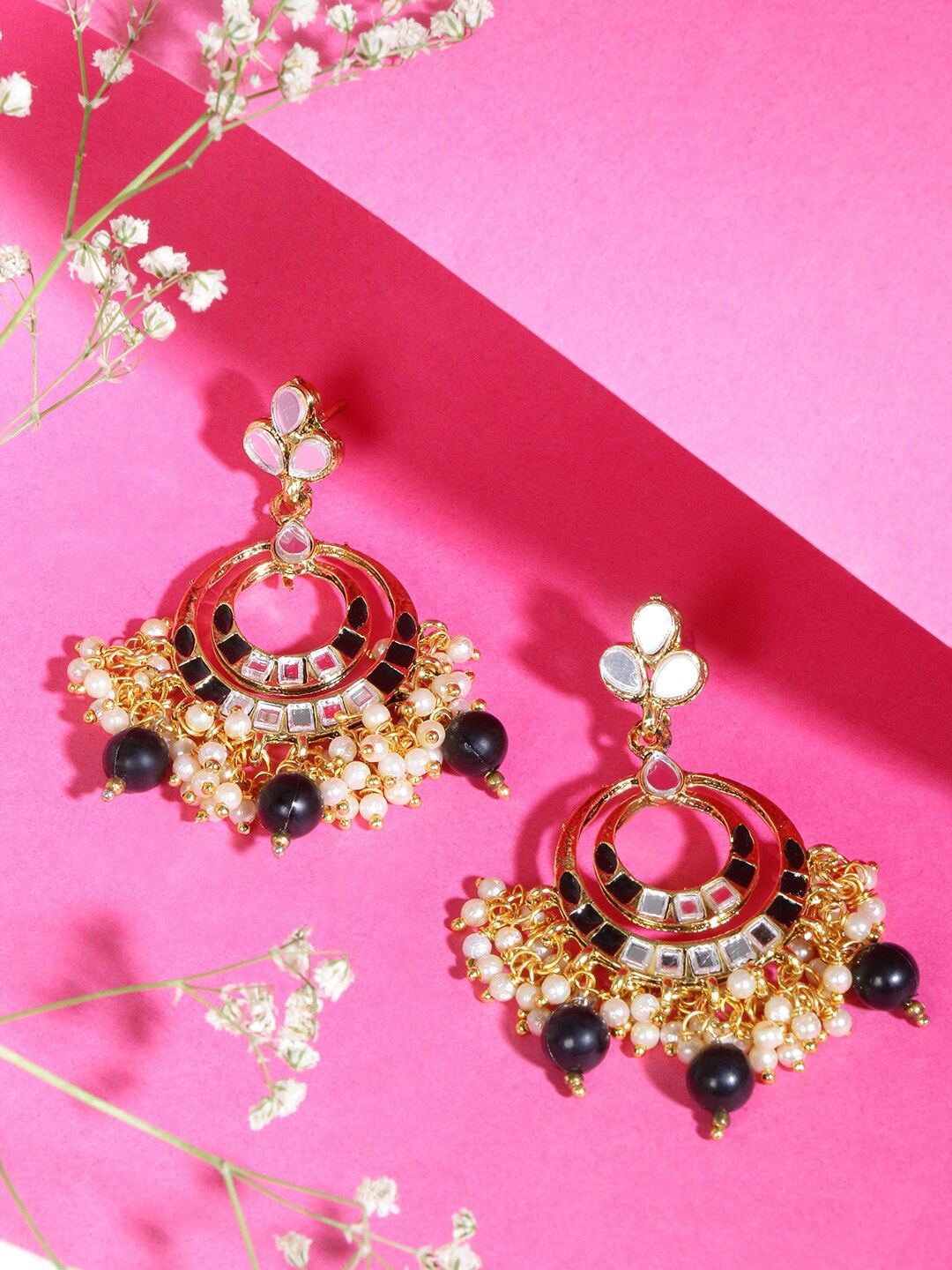 

LIVE EVIL Black-Gold-Toned Contemporary Chandbalis Earrings