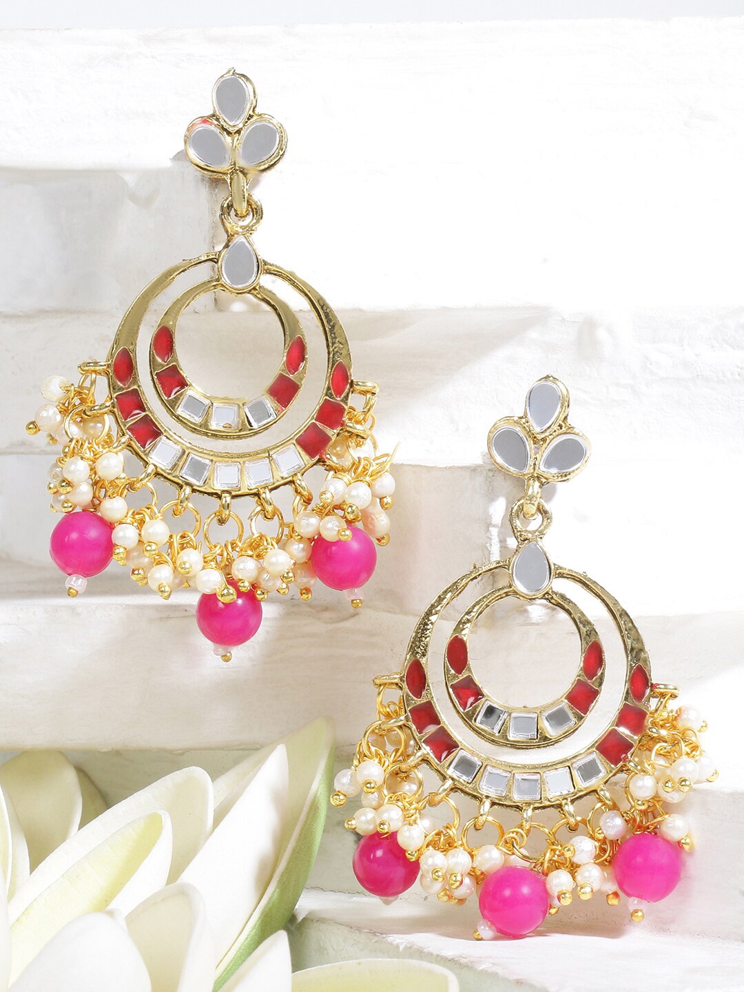 

LIVE EVIL Women Pink & Gold Contemporary Chandbalis Earrings