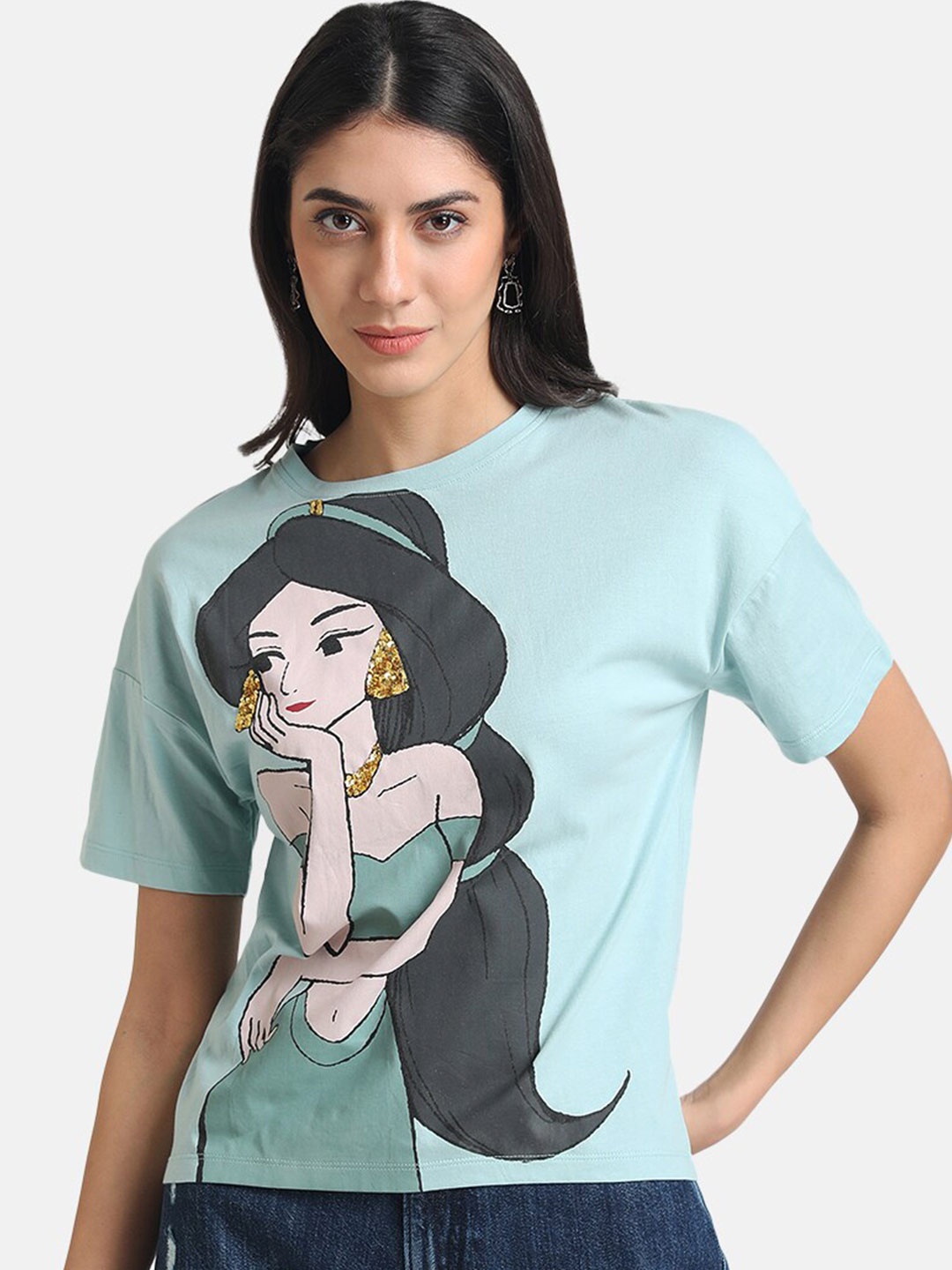 

Kazo Women Grey & Blue Disney Printed Loose T-shirt