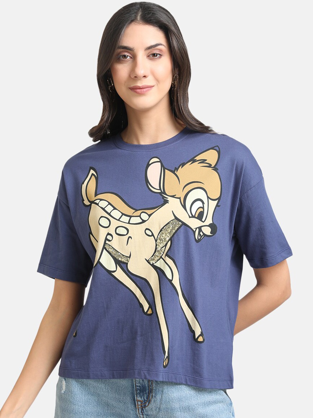 

Kazo Women Printed Disney Loose T-shirt, Blue