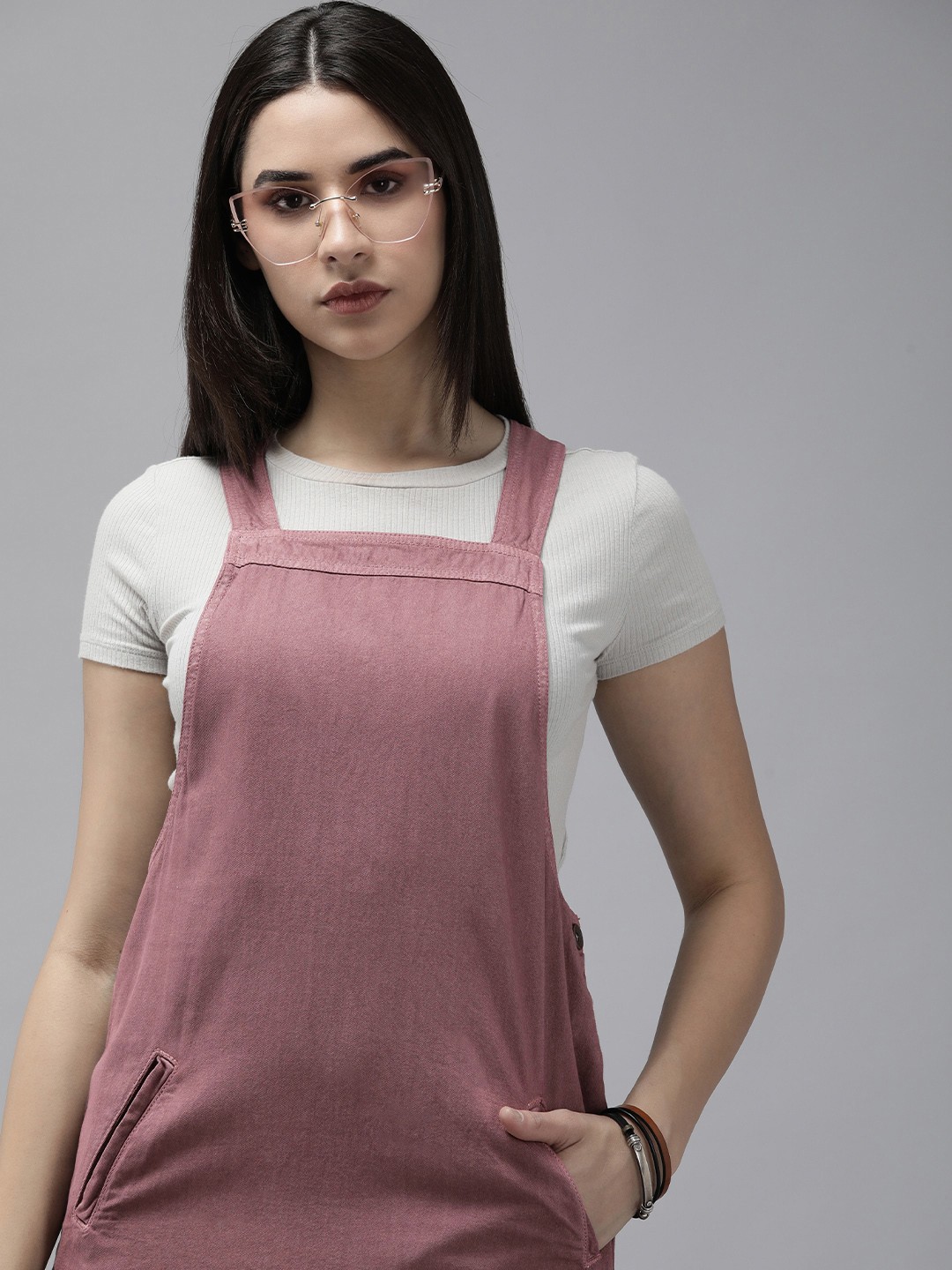 

The Roadster Lifestyle Co. Solid Pure Cotton Pinafore Dress, Mauve
