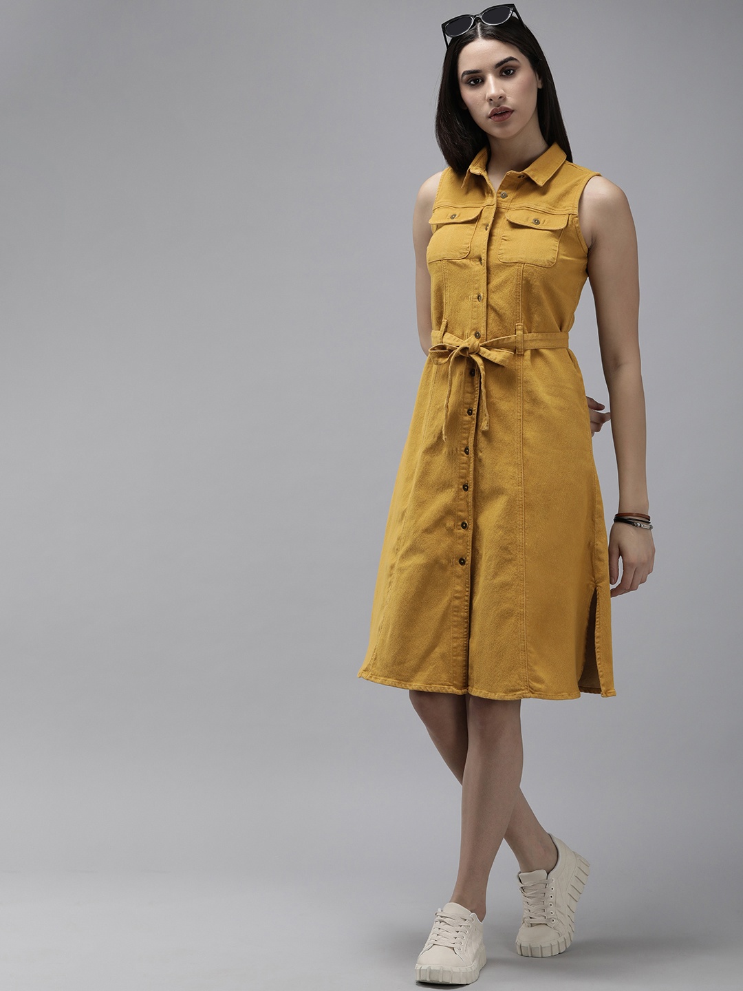 

The Roadster Lifestyle Co. Fit &Flared Denim Dress, Mustard