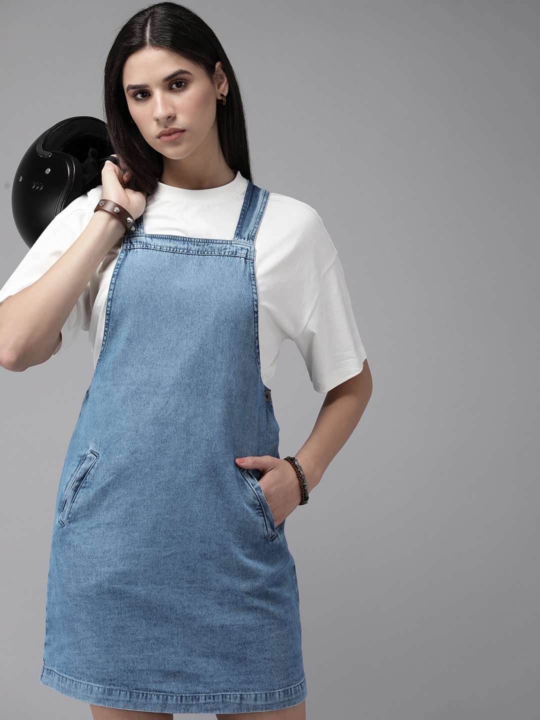 

The Roadster Lifestyle Co. Solid Pinafore Dress, Navy blue