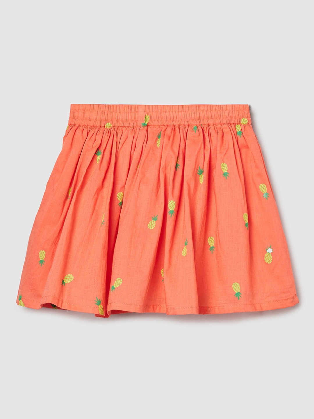 

max Girls Orange & Yellow Conversational Printed Pure Cotton Flared Skirt