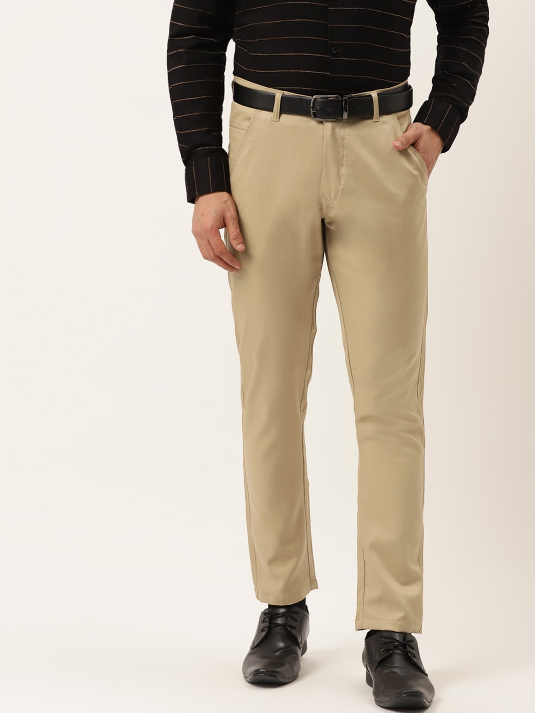 

JAINISH Men Khaki Smart Slim Fit Pure Cotton Formal Trousers