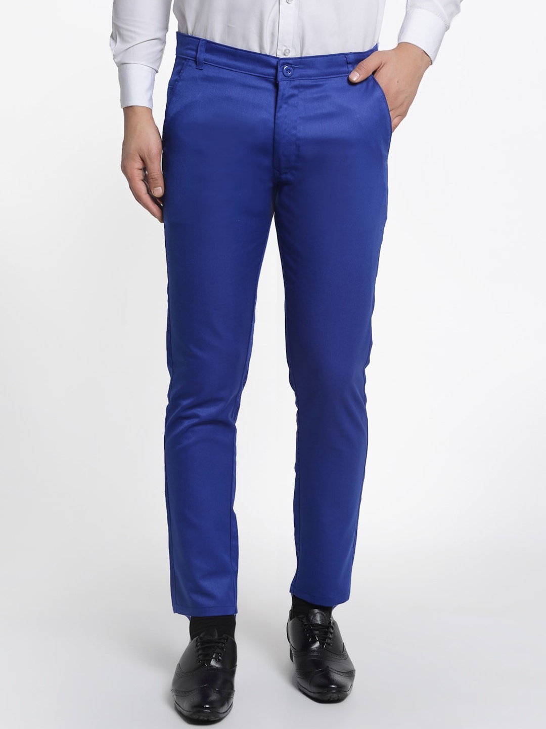 

JAINISH Men Blue Smart Slim Fit Easy Wash Cotton Trousers