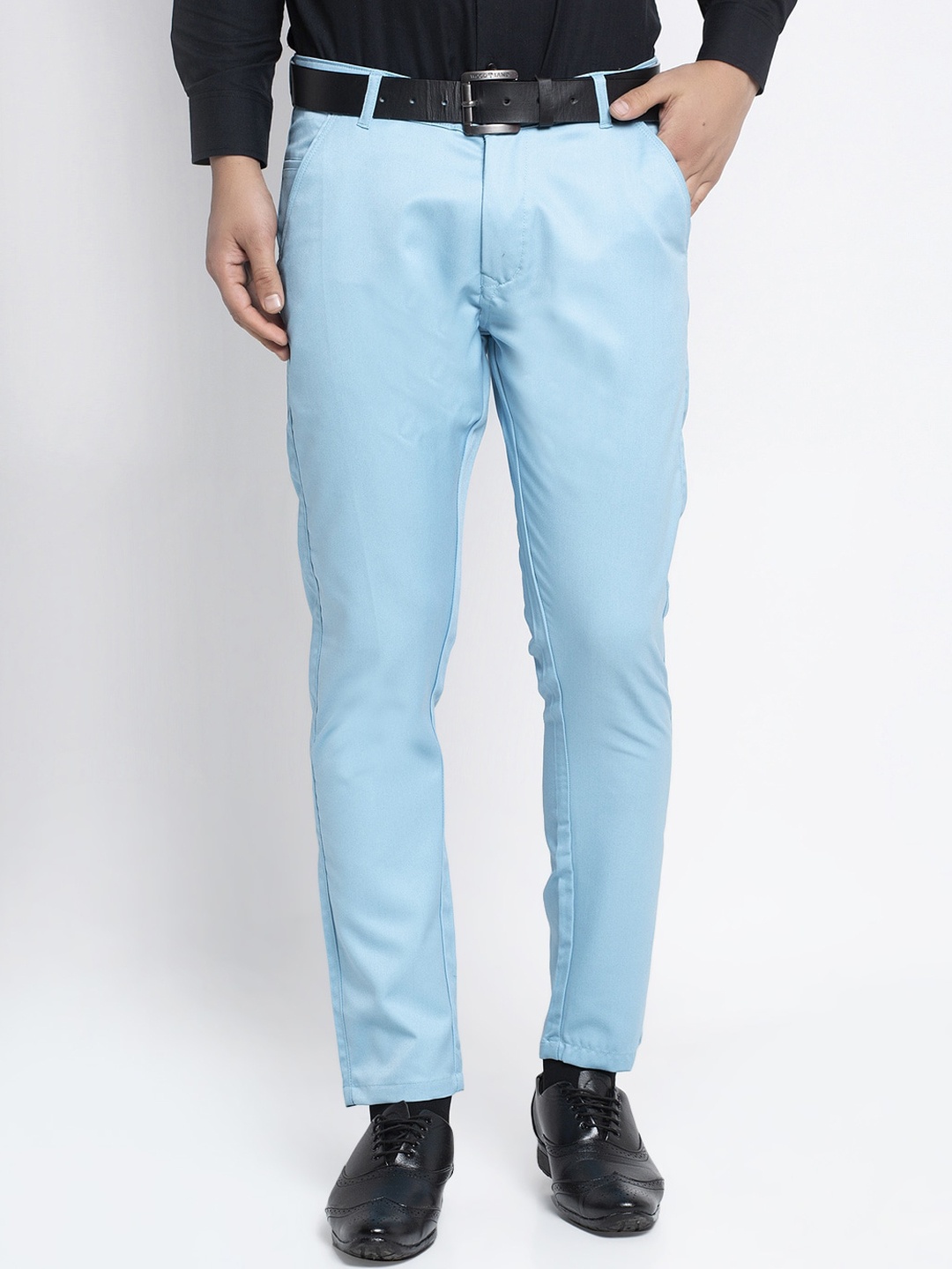 

JAINISH Men Turquoise Blue Solid Smart Slim Fit Easy Wash Cotton Regular Trousers