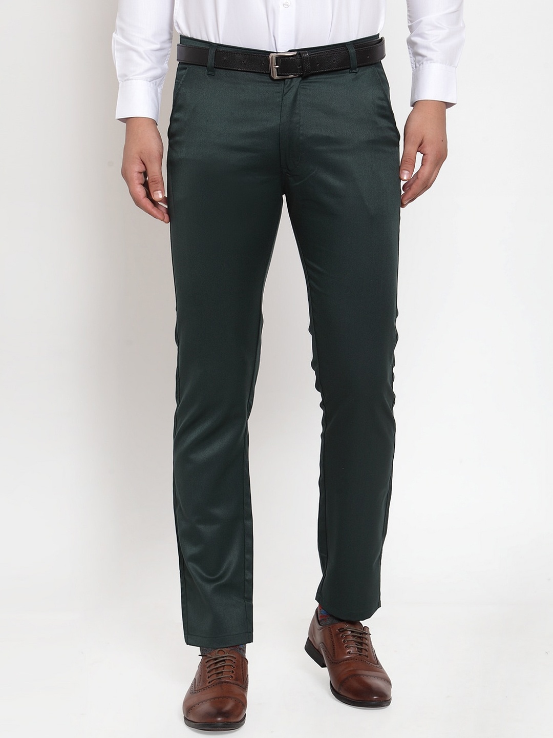 

JAINISH Men Olive Green Smart Slim Fit Easy Wash Trousers