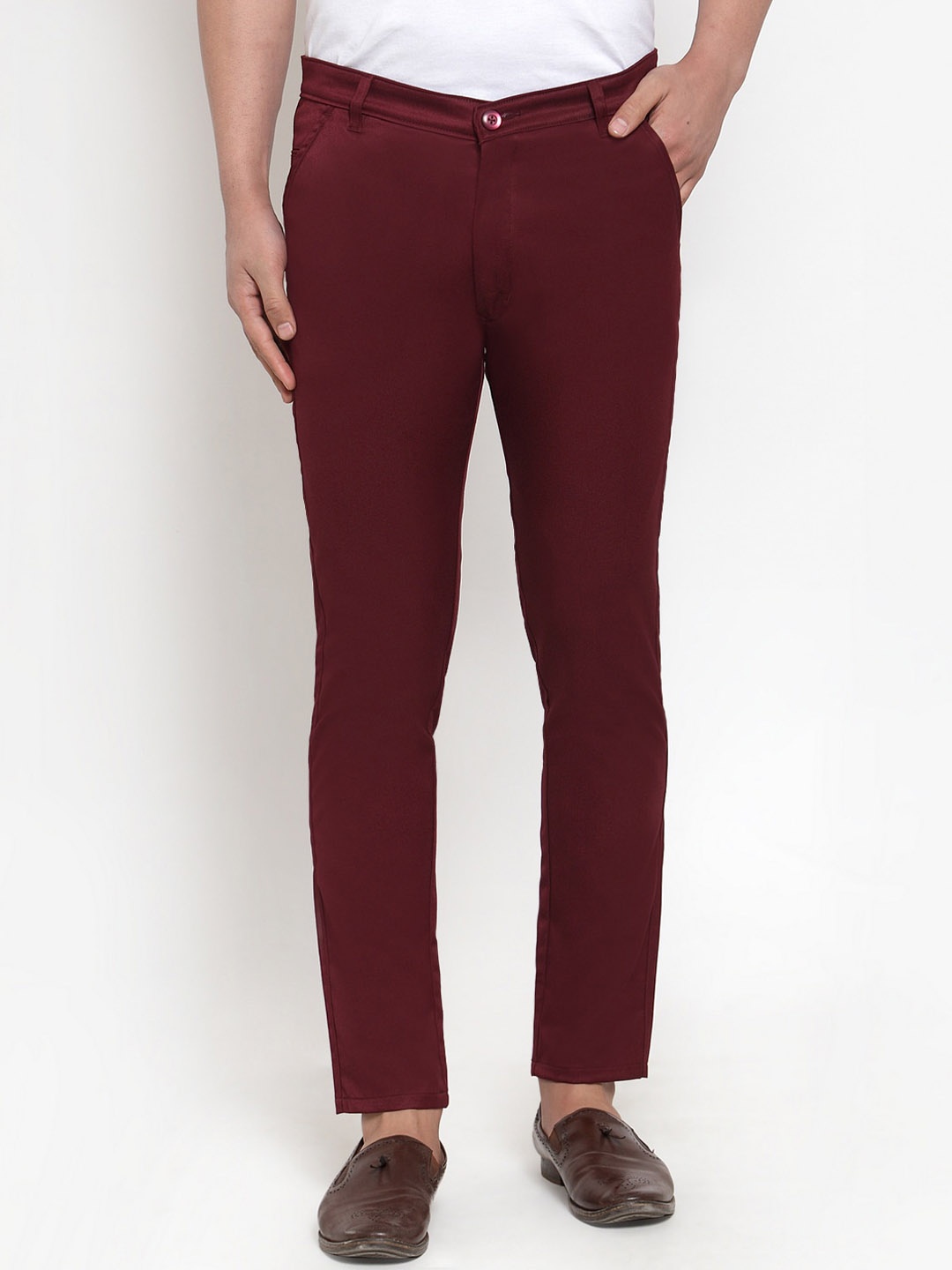

JAINISH Men Maroon Smart Slim Fit Easy Wash Pure Cotton Trousers