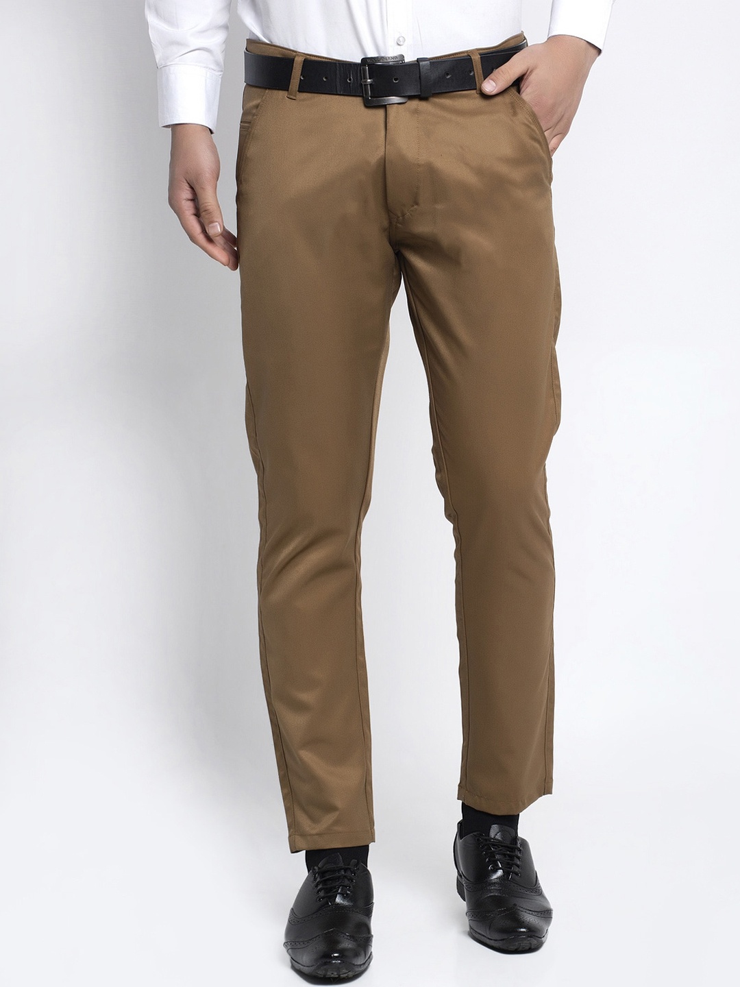 

JAINISH Men Brown Smart Slim Fit Easy Wash Trousers