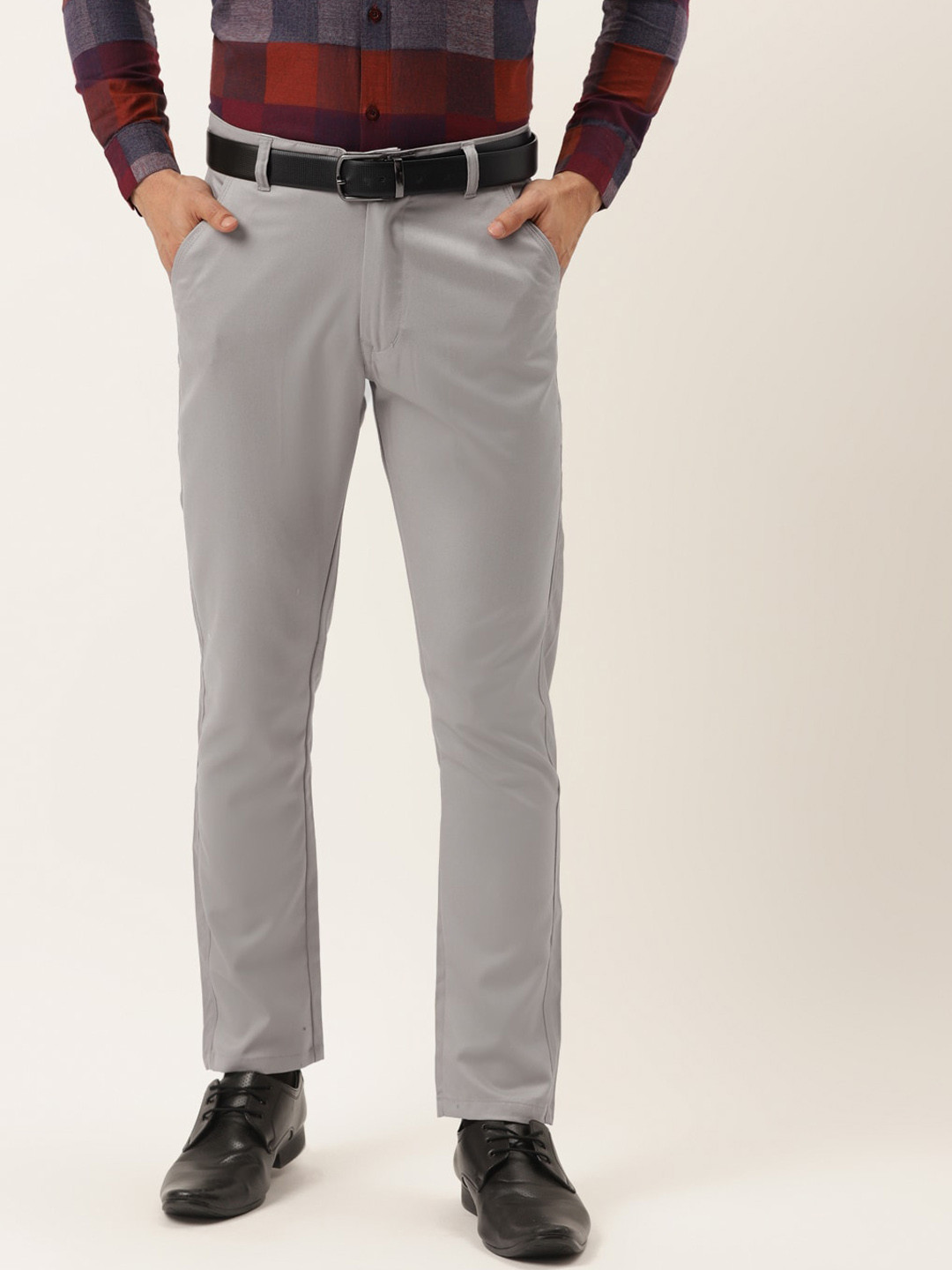 

JAINISH Men Grey Smart Slim Fit Easy Wash Cotton Trousers