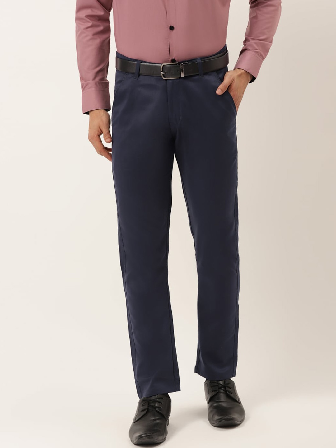 

JAINISH Men Navy Blue Smart Slim Fit Easy Wash Trousers