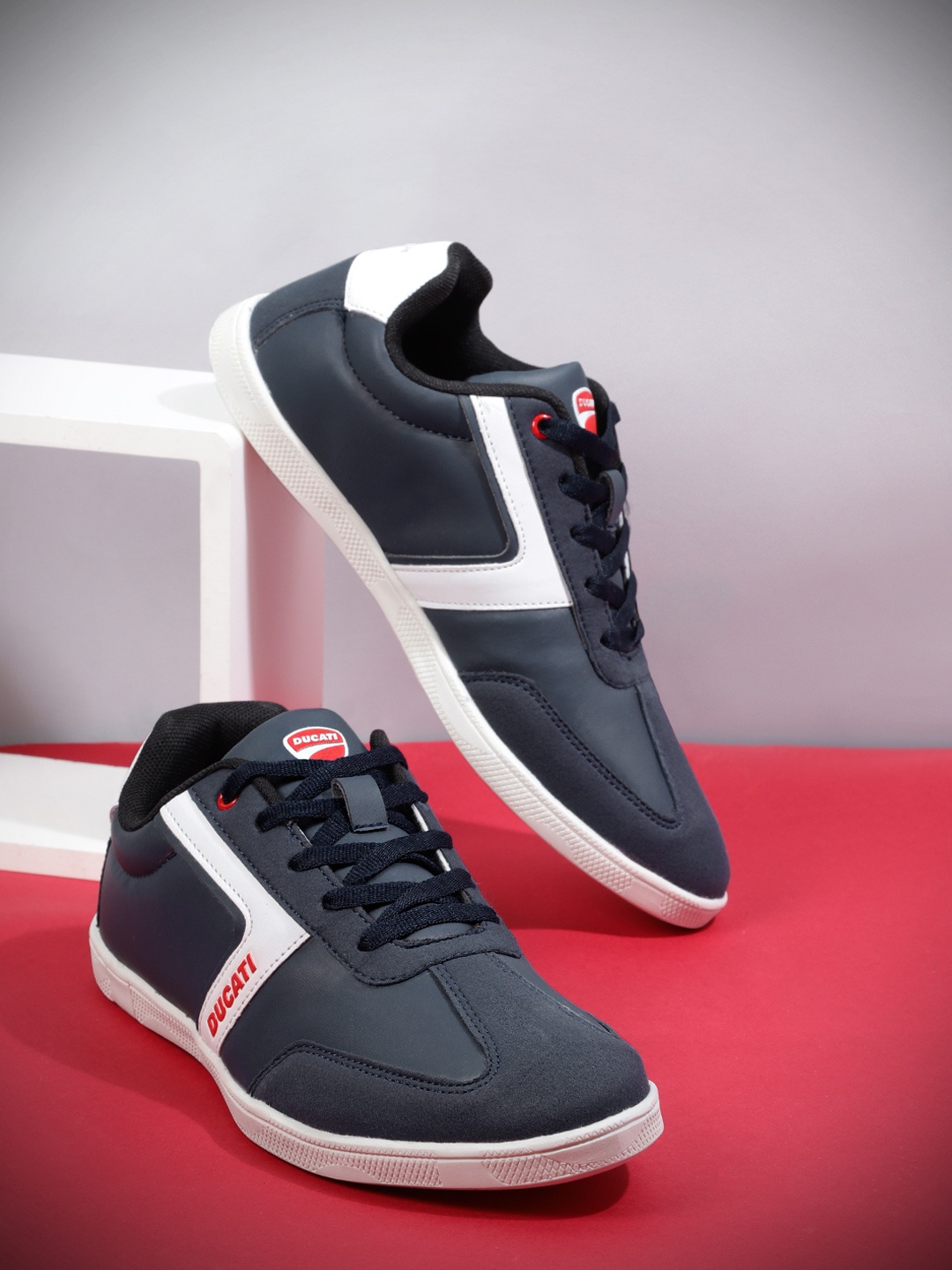

Ducati Men Navy Blue & White Colourblocked Sneakers