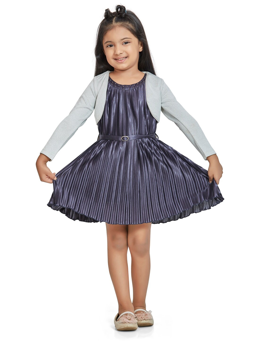 

Peppermint Girls Grey Satin Fit & Flare Dress