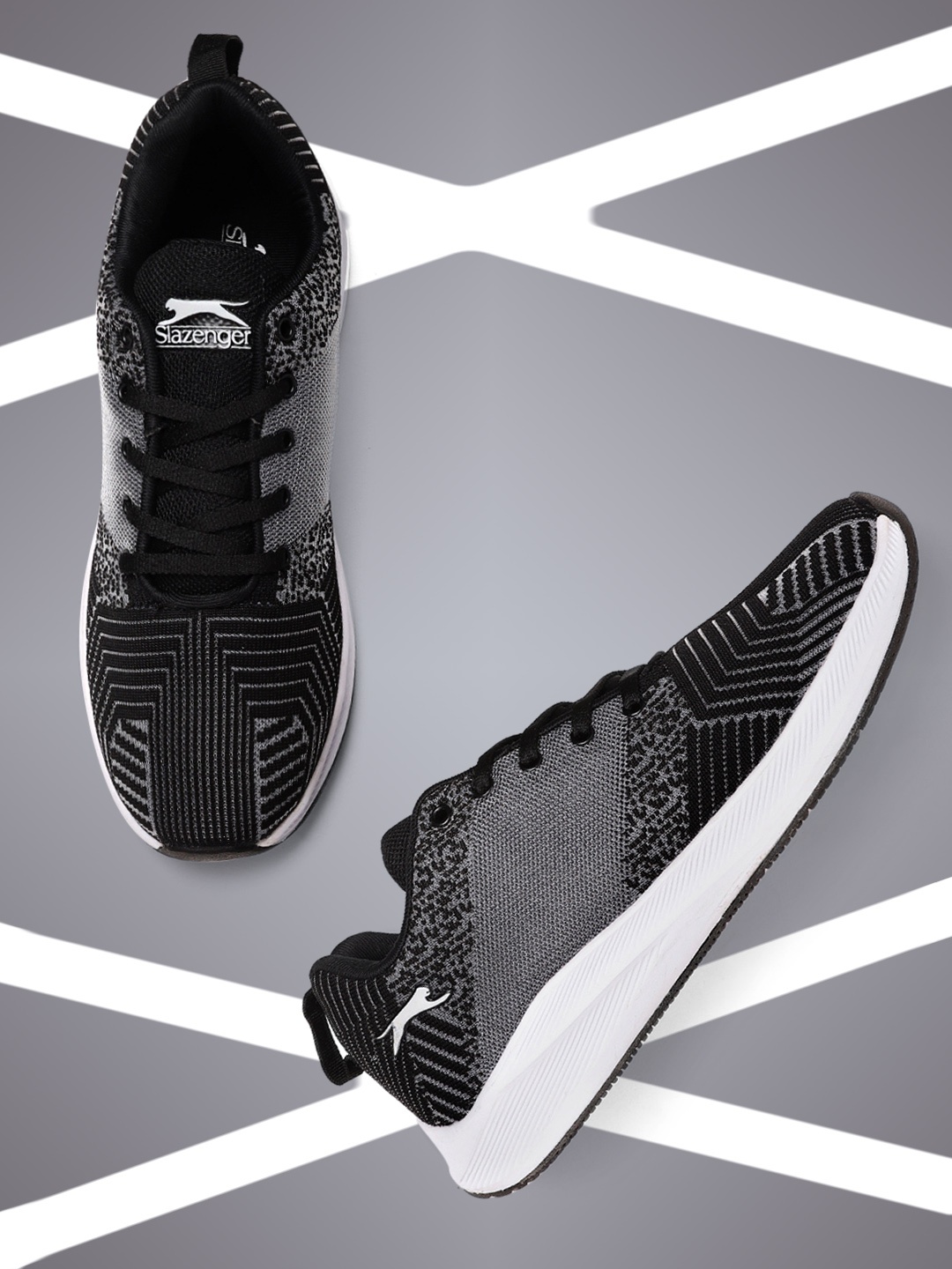 

Slazenger Men Black & Grey Woven Design Running Shoes