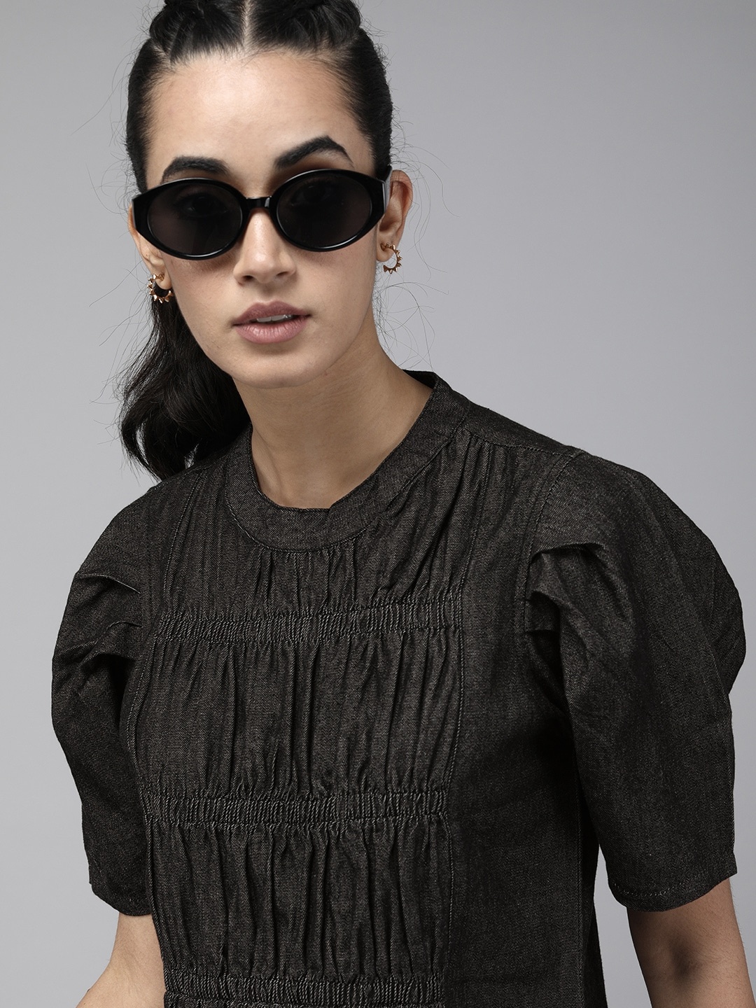 

Roadster Black Smocked Denim Dress