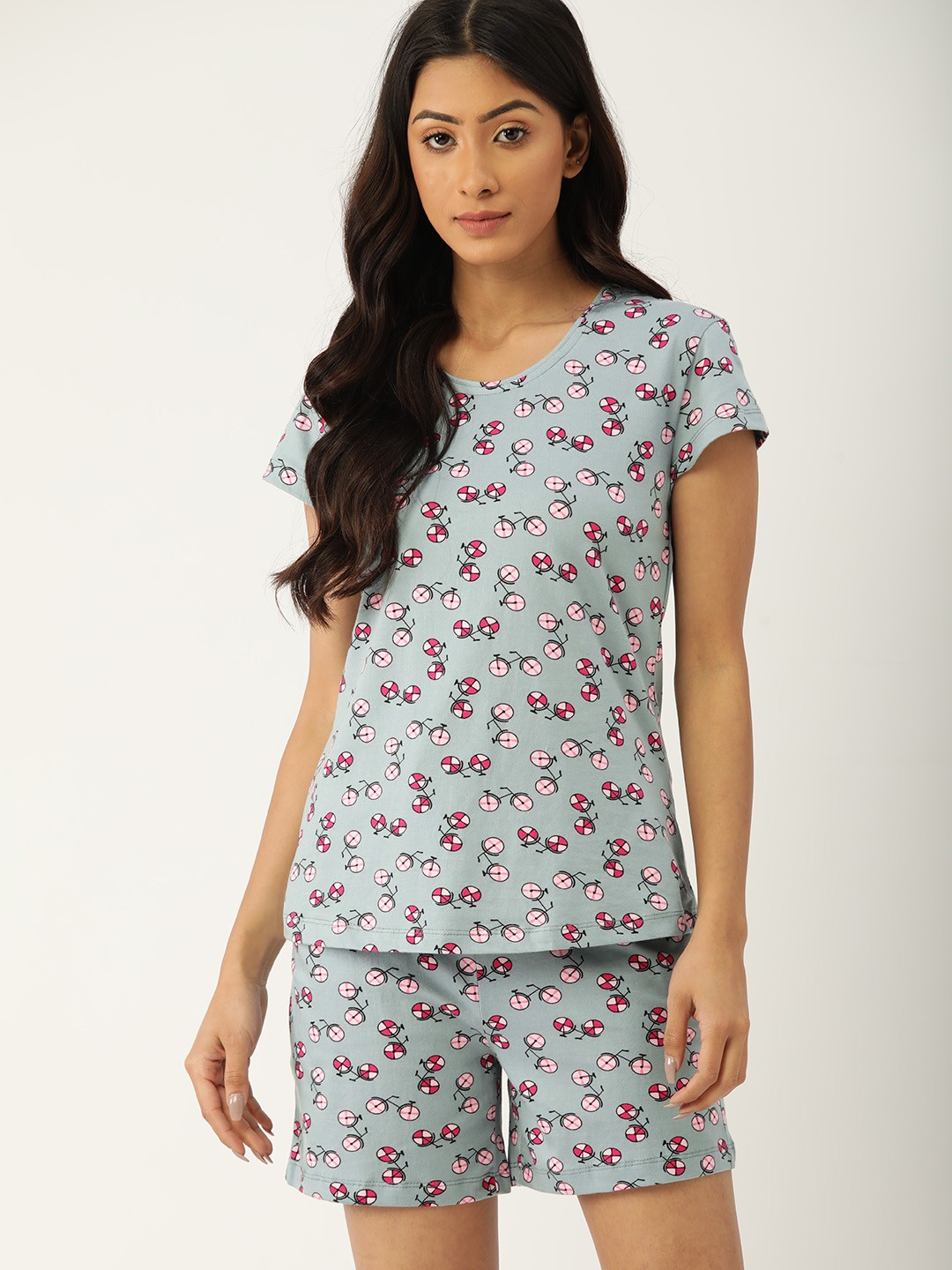 

ETC Women Blue & Pink Pure Cotton Geometric Print Night suit