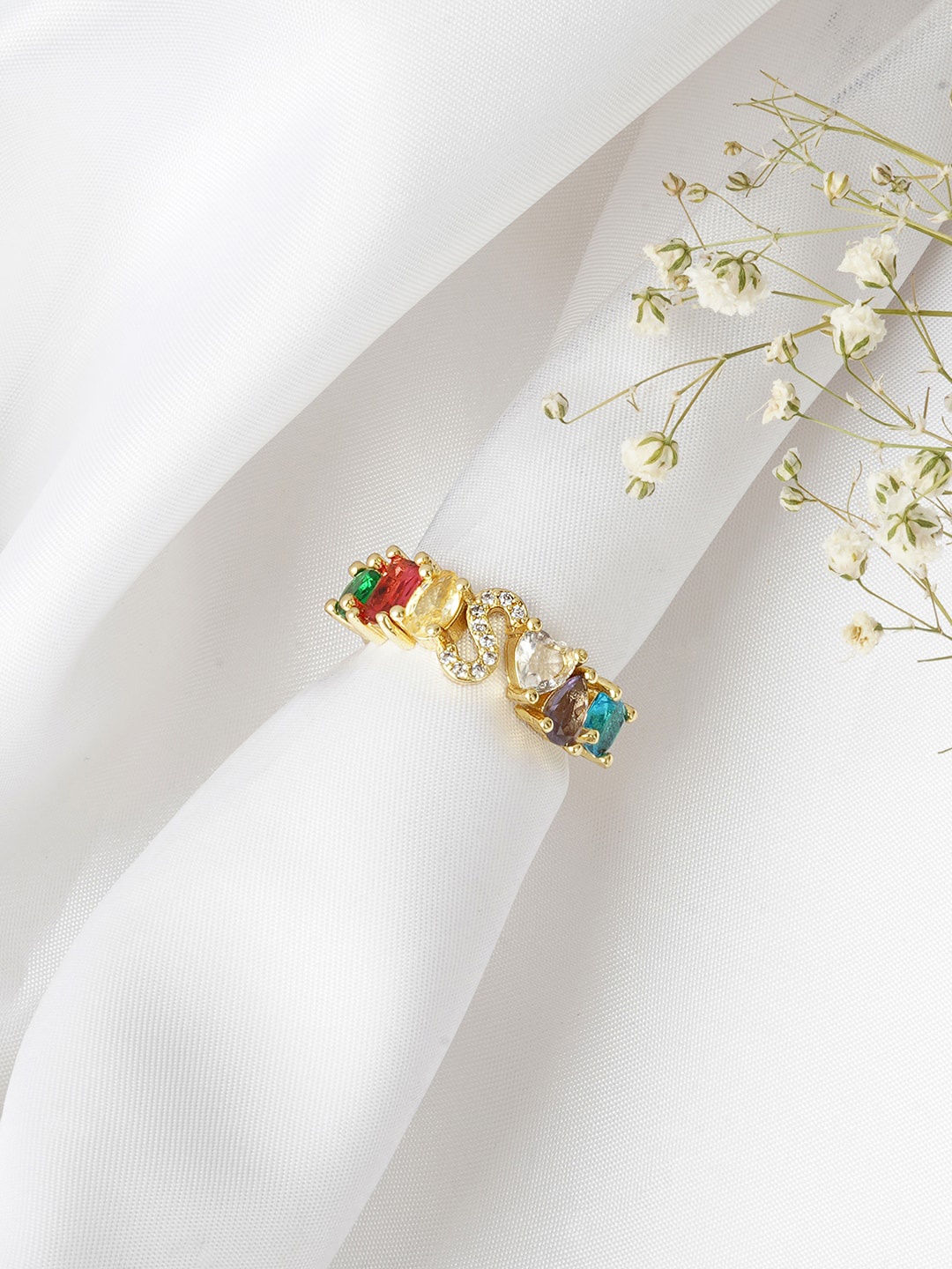 

JOKER & WITCH Gold- Toned Stone Studded Finger Ring