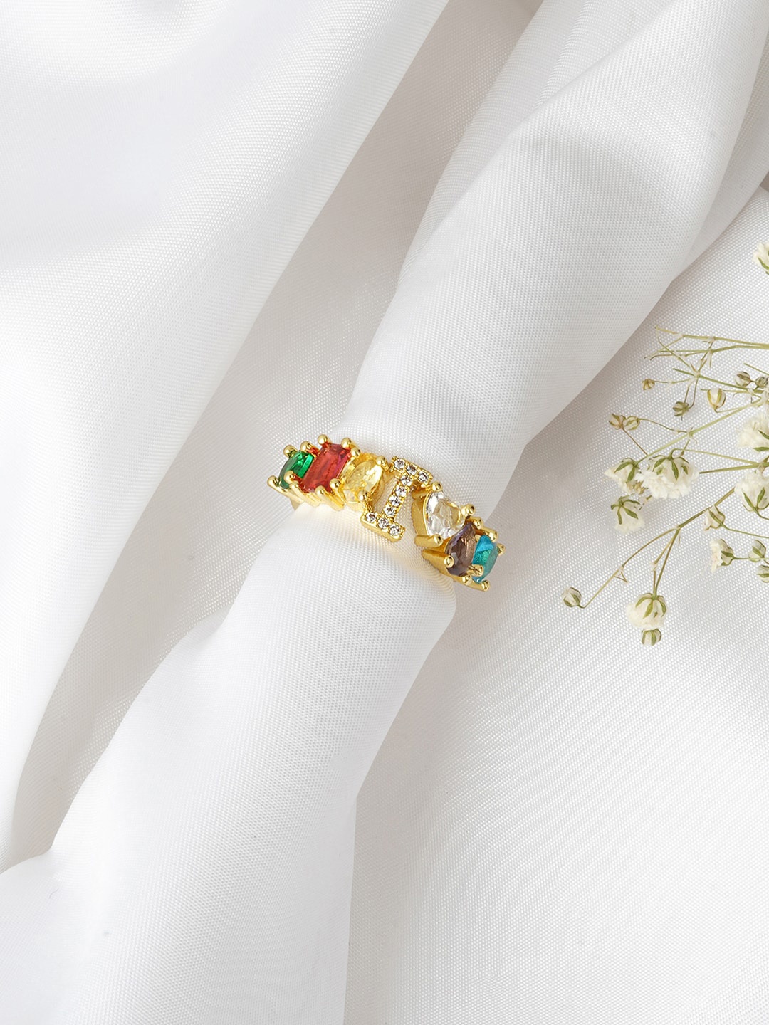 

JOKER & WITCH Gold-Toned & White Rhinestone-Studded Finger Ring