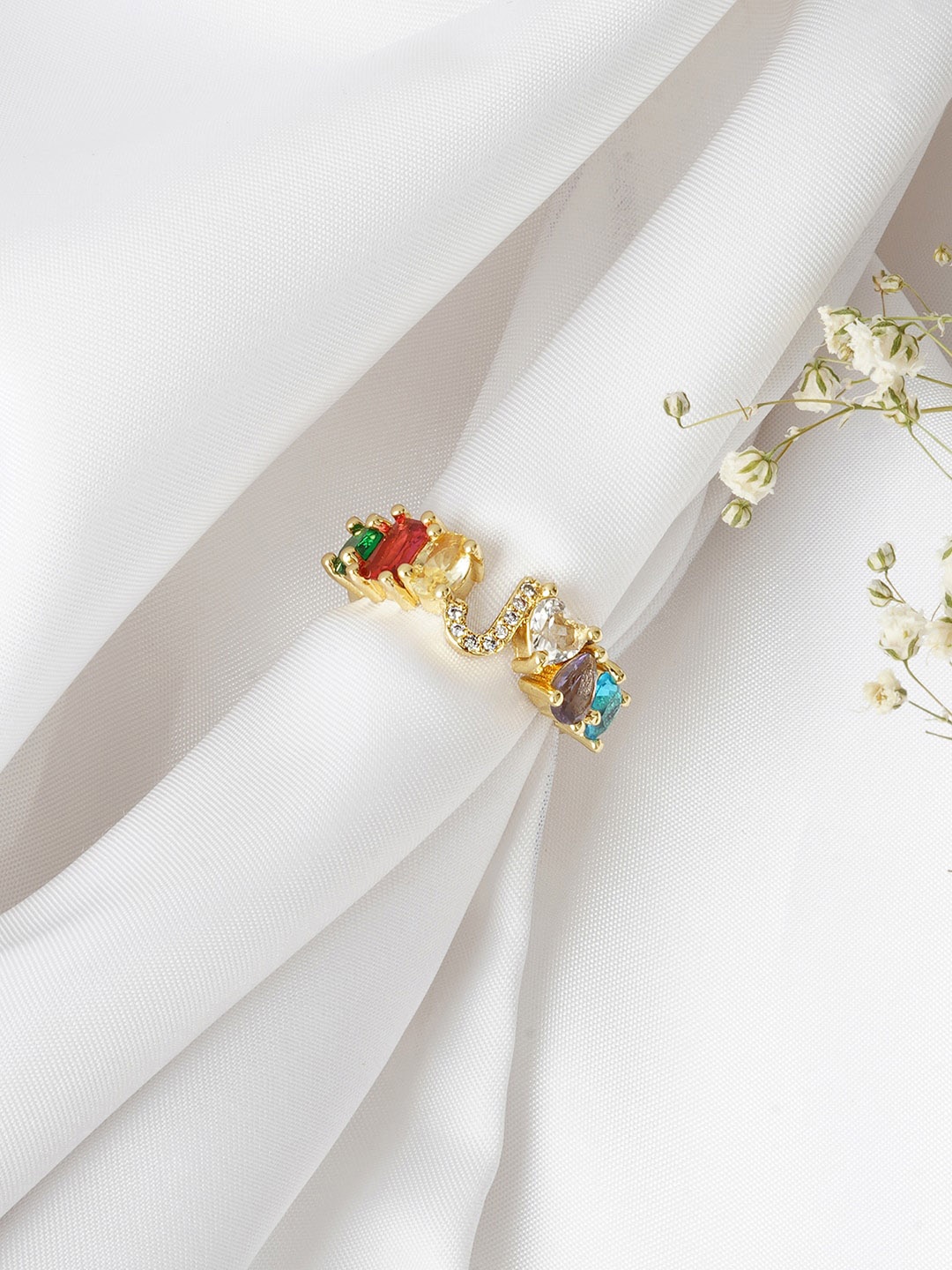 

JOKER & WITCH Gold-Toned & White Rhinestone Studded Finger Ring
