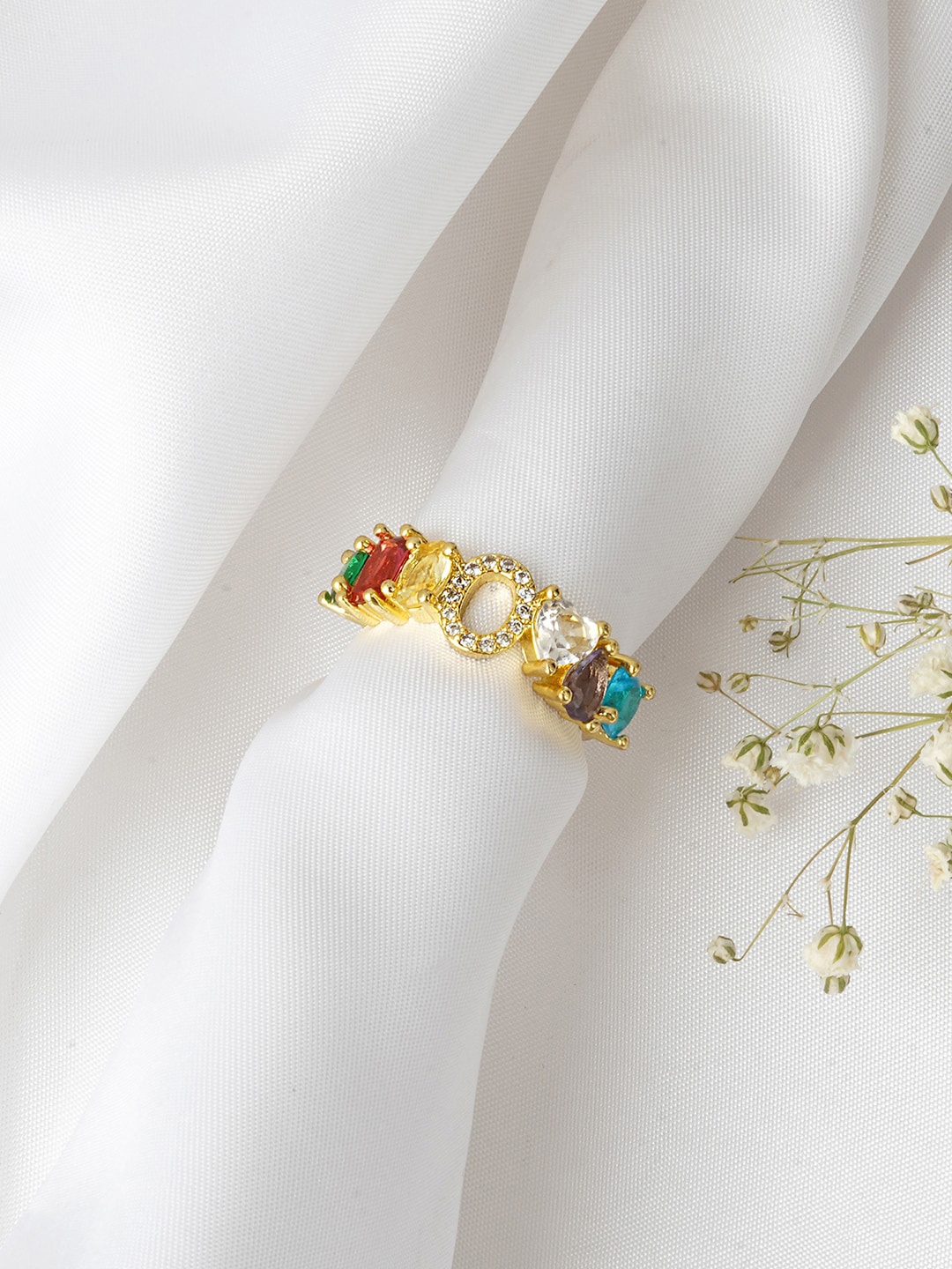 

JOKER & WITCH Women Gold-Toned & White Rhinestone-Studded Alphabet O Finger Ring