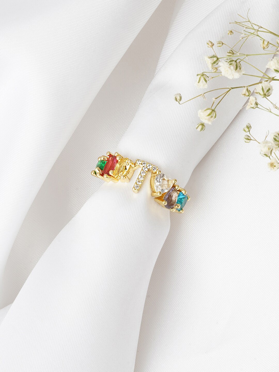

JOKER & WITCH Gold-Toned Stone-Studded T Alphabet Finger Ring