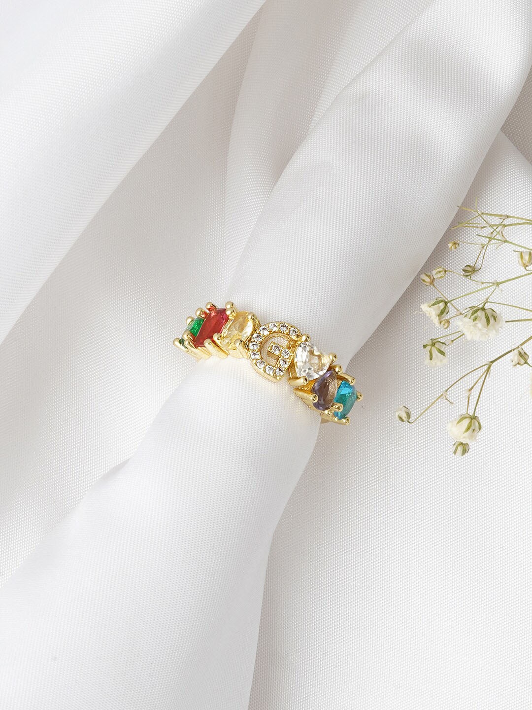 

JOKER & WITCH Gold-Toned & White Rhinestone-Studded Finger Ring