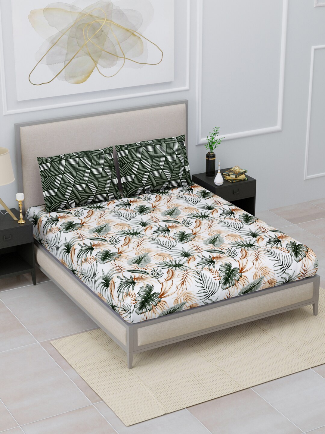 

Home Fresh Green & White Floral 120 TC Queen Bedsheet with 2 Pillow Covers