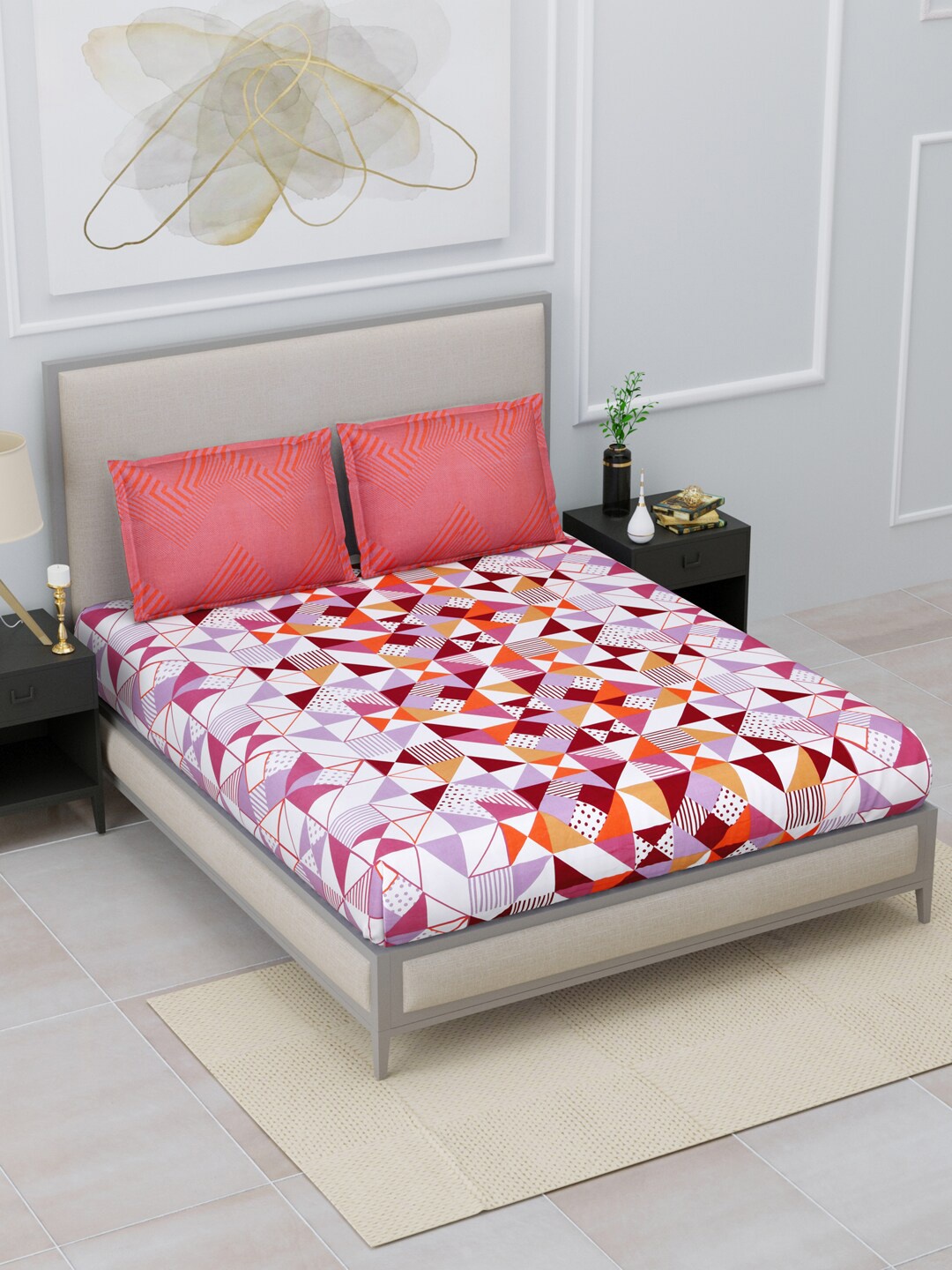 

Home Fresh Red & Off White Printed Pure Cotton 120 TC Double Bedsheet With 2 Pillow Covers