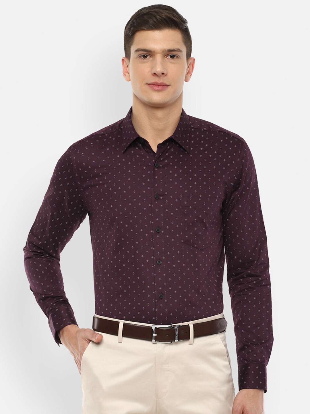 

Louis Philippe Men Maroon Slim Fit Printed Formal Shirt