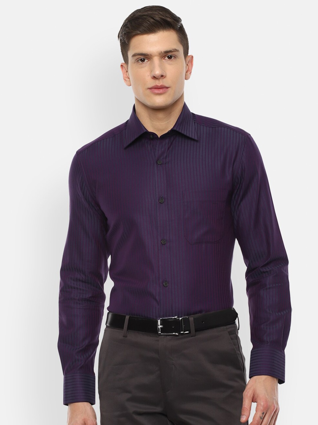 

Louis Philippe Men Purple Checked Cotton Formal Shirt