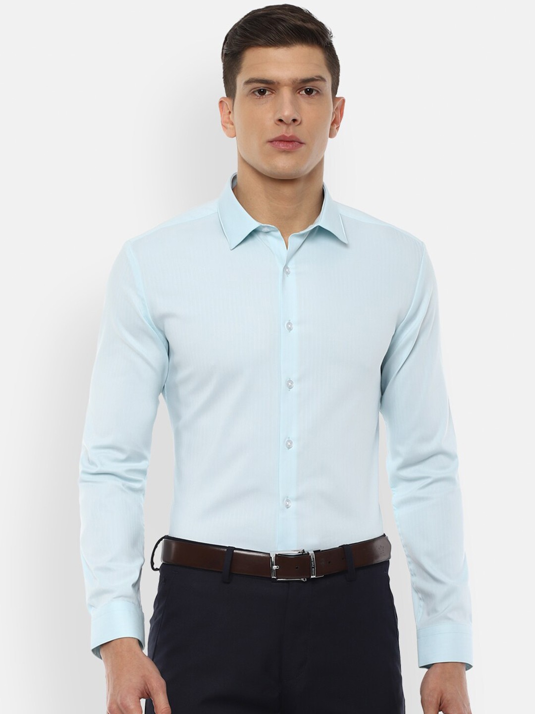 

Louis Philippe Men Green Slim Fit Striped Formal Shirt