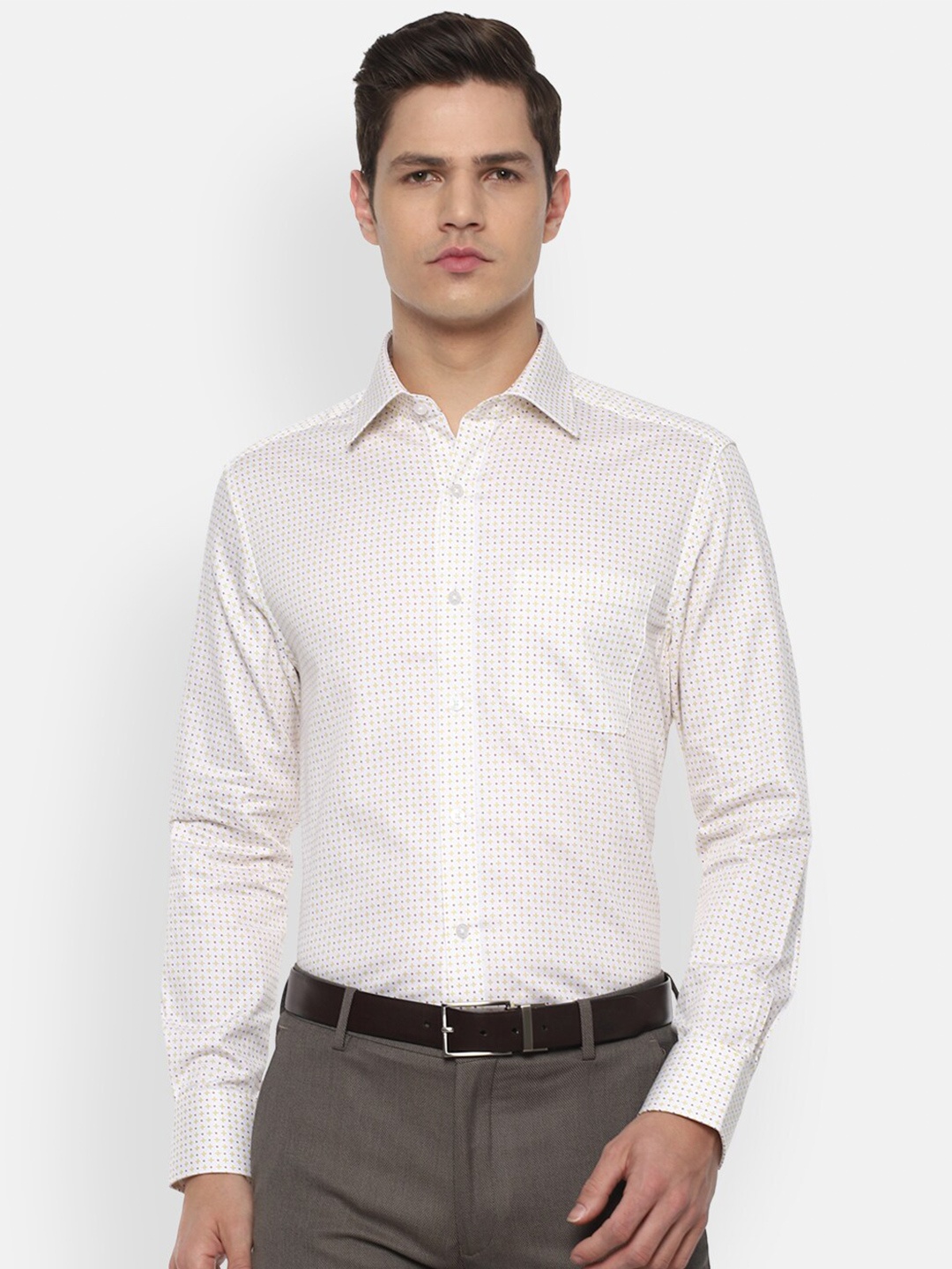 

Louis Philippe Men Cream-Coloured Printed Cotton Formal Shirt