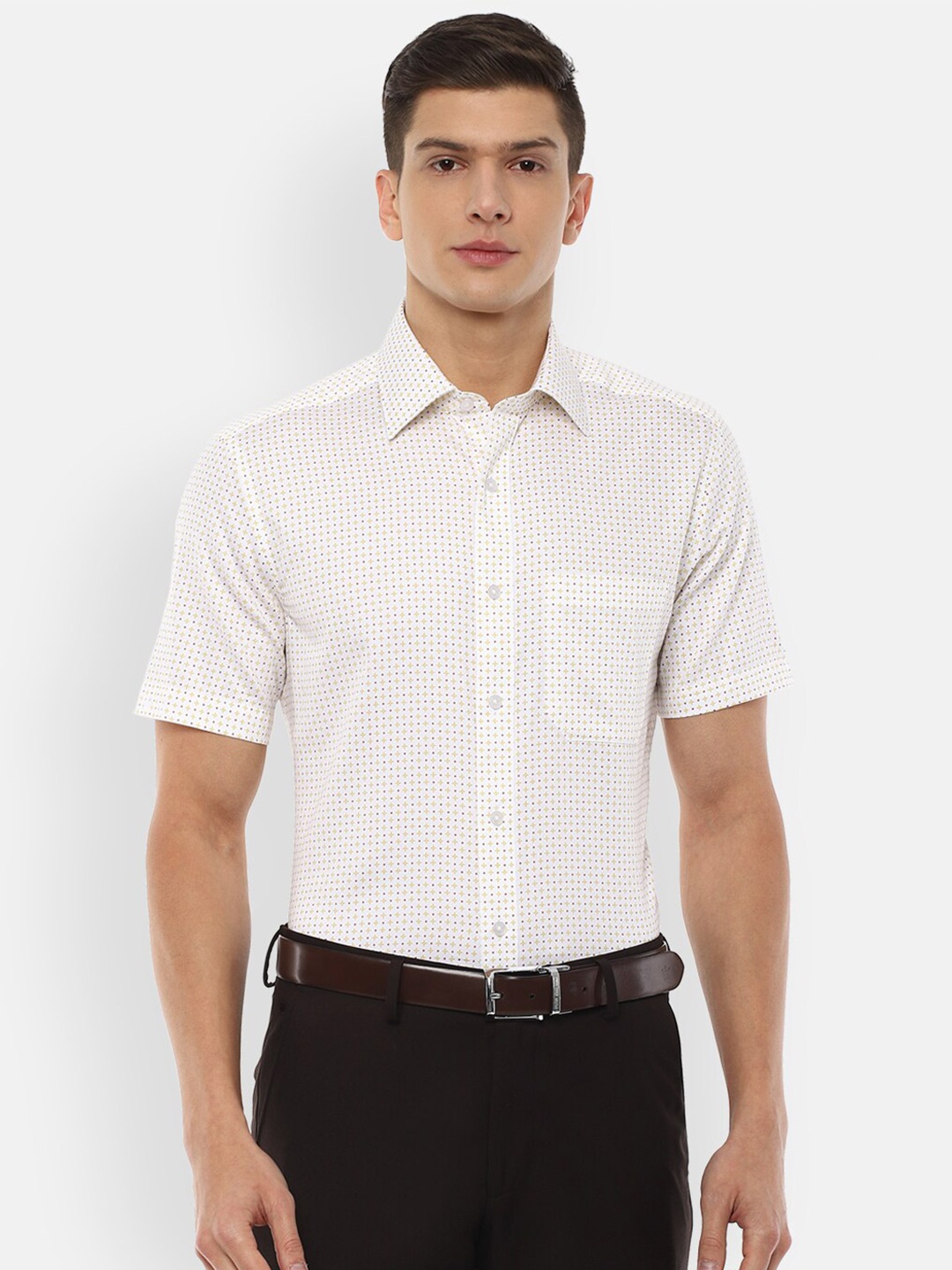 

Louis Philippe Men Cream-Coloured Printed Cotton Casual Shirt