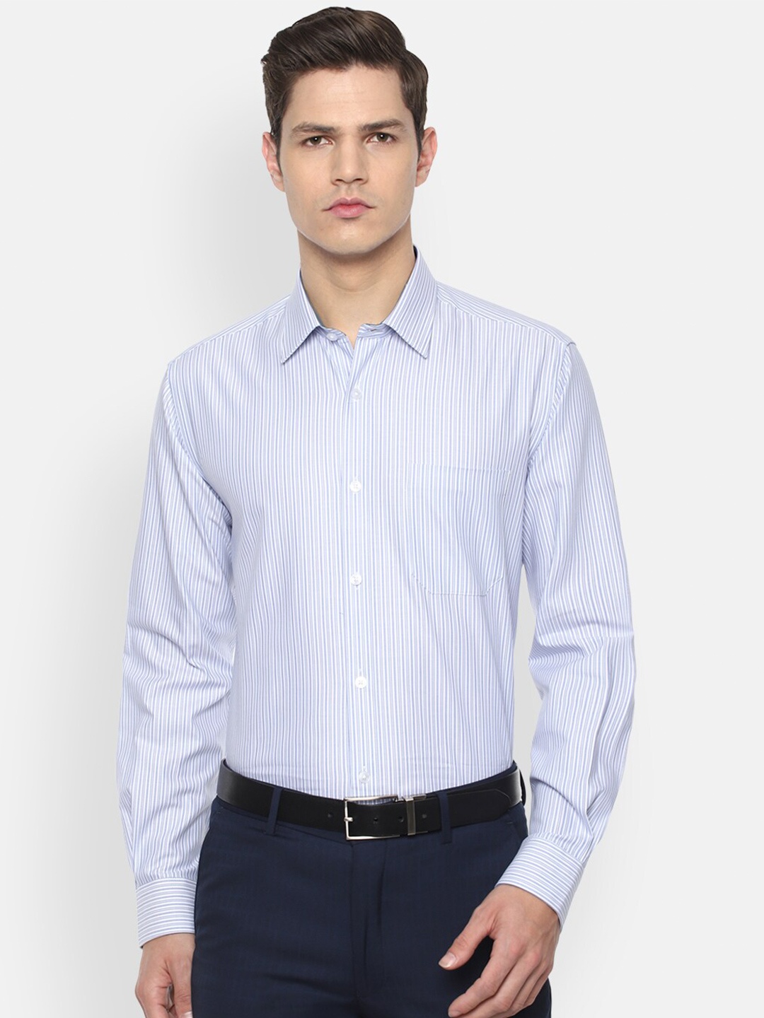 

Louis Philippe Men Blue & White Slim Fit Striped Formal Shirt