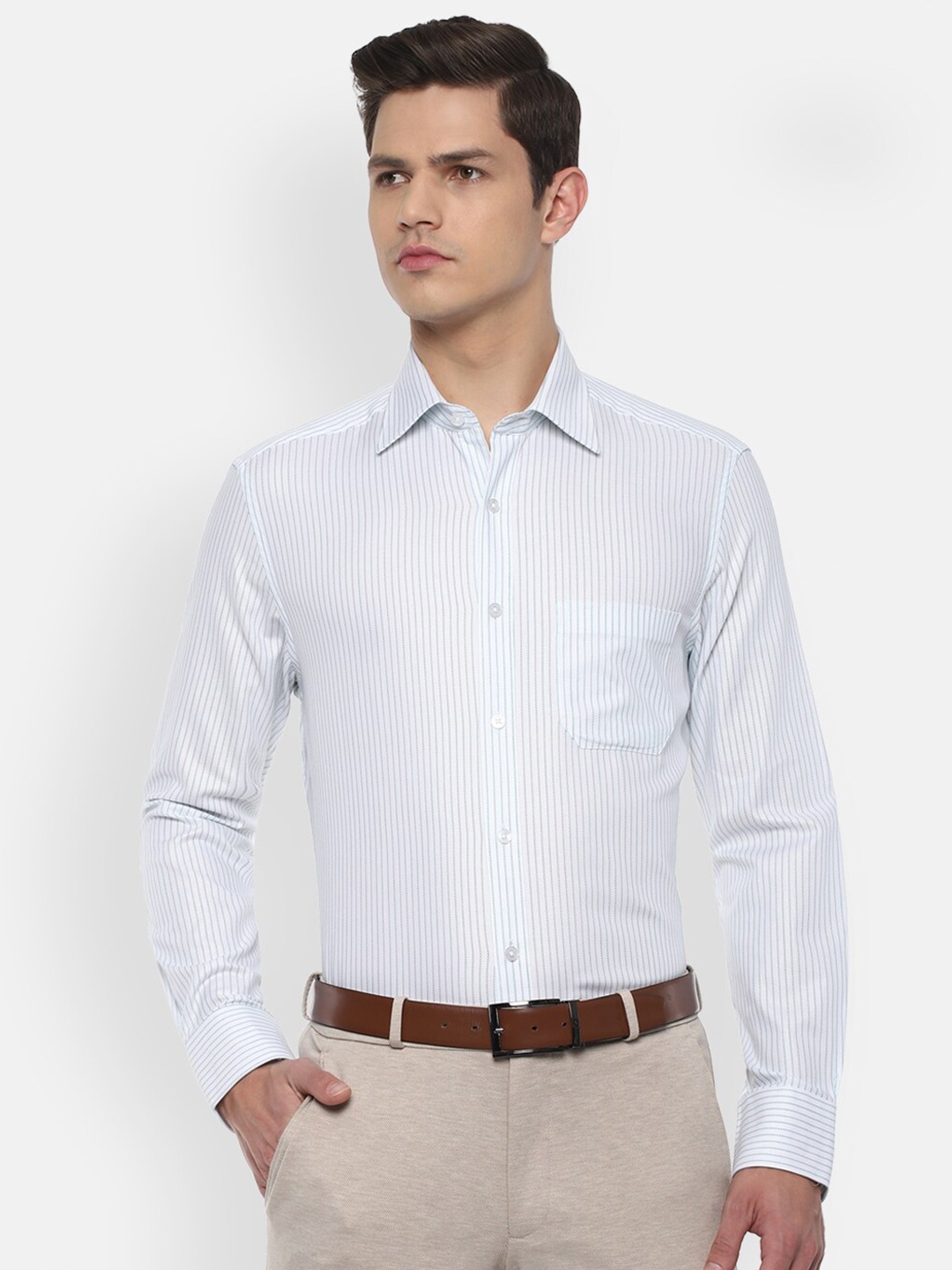 

Louis Philippe Men White & Blue Striped Formal Shirt