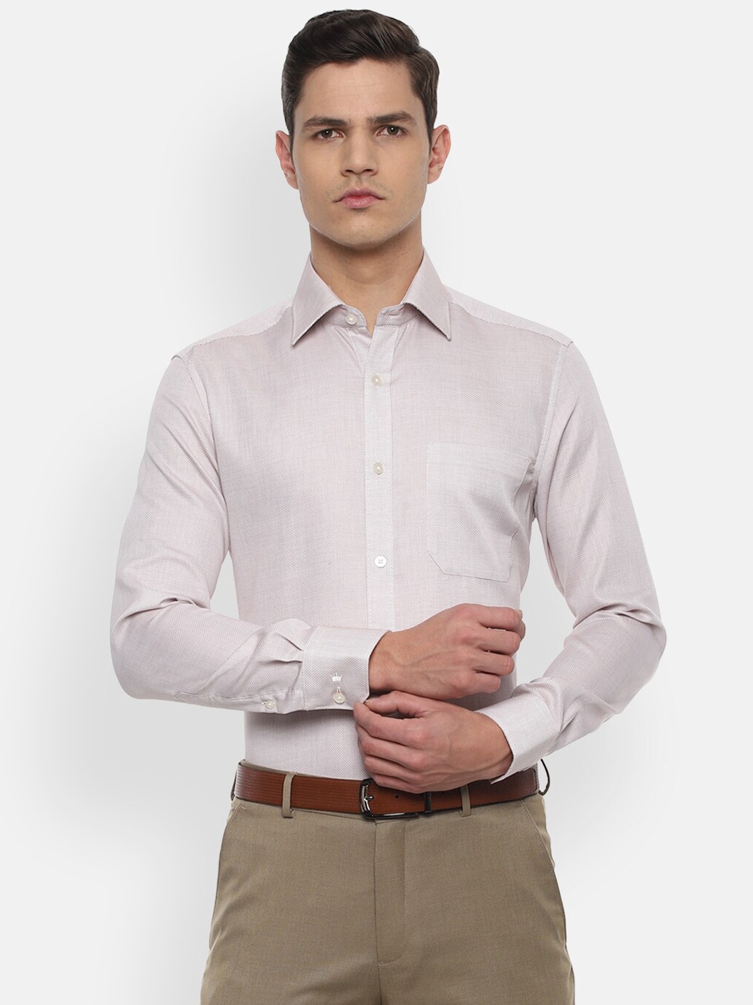 

Louis Philippe Men Beige Textured Pure Cotton Formal Shirt