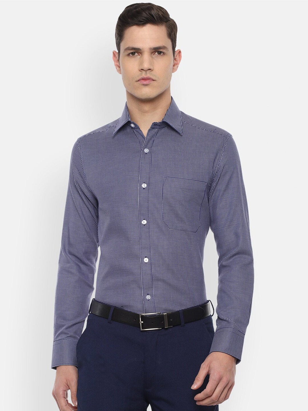 

Louis Philippe Men Navy Blue Regular Fit Printed Cotton Formal Shirt