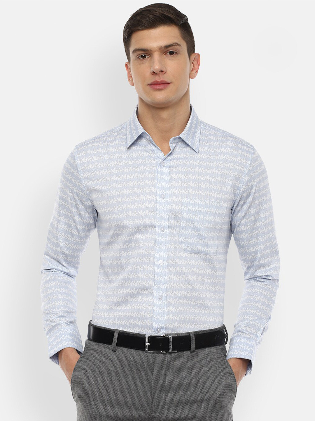 

Louis Philippe Men Blue Slim Fit Horizontal Stripes Striped Formal Cotton Shirt