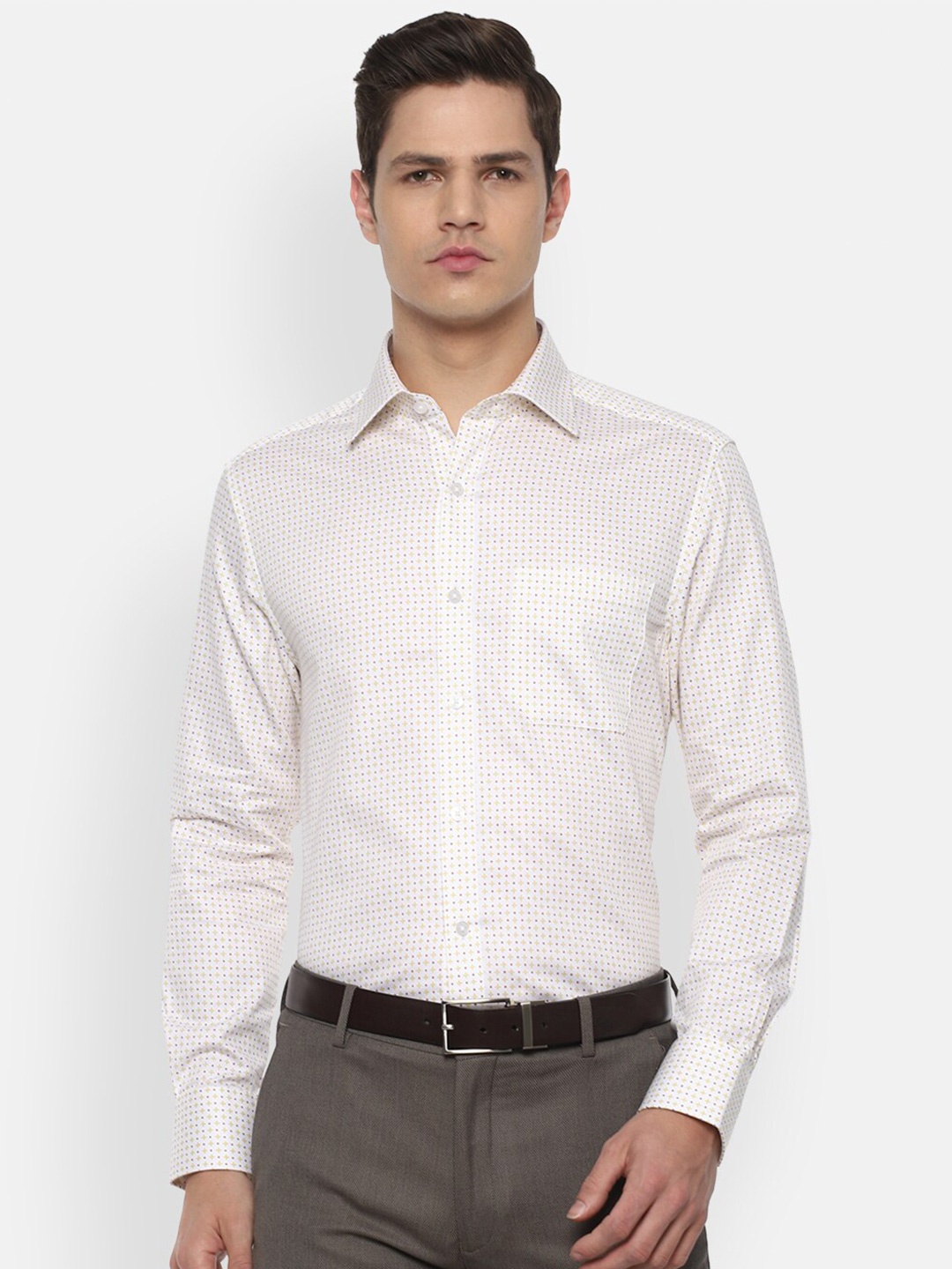 

Louis Philippe Men Cream Printed Cotton Formal Shirt