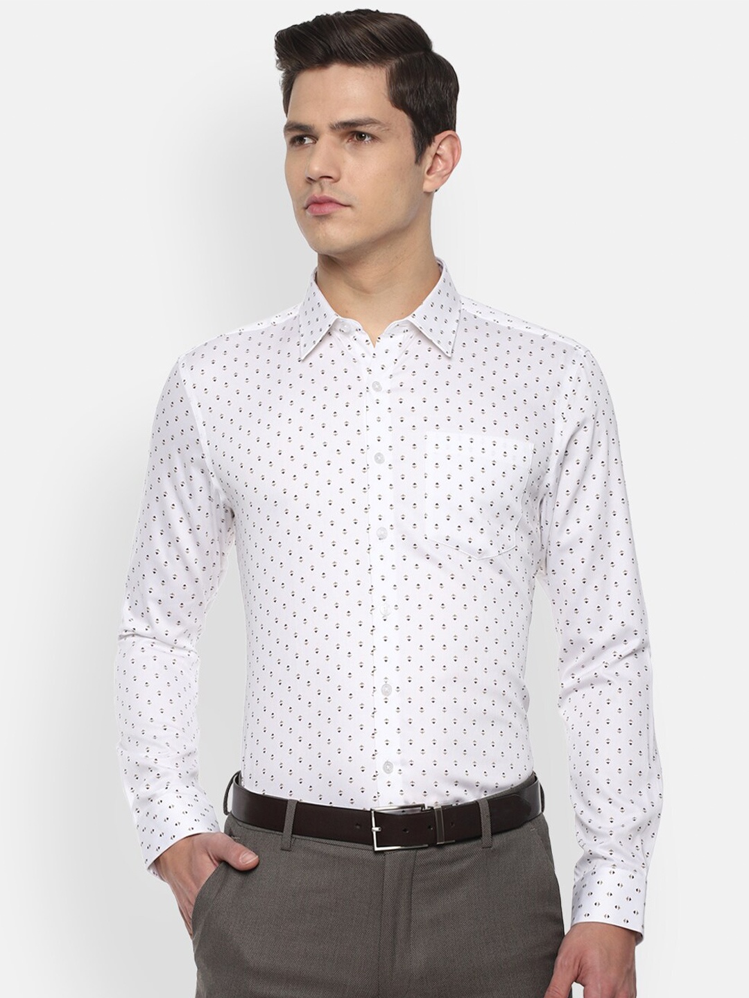 

Louis Philippe Men White Slim Fit Micro Ditsy Printed Formal Shirt