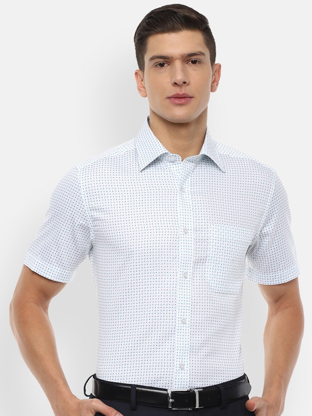 

Louis Philippe Men Blue Printed Pure Cotton Formal Shirt