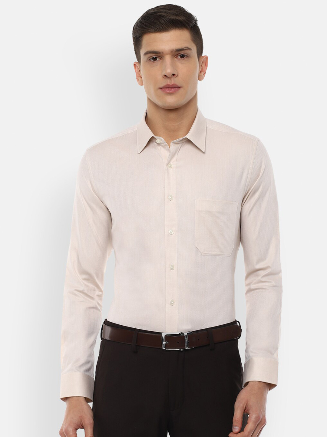 

Louis Philippe Men Beige Slim Fit Cotton Formal Shirt