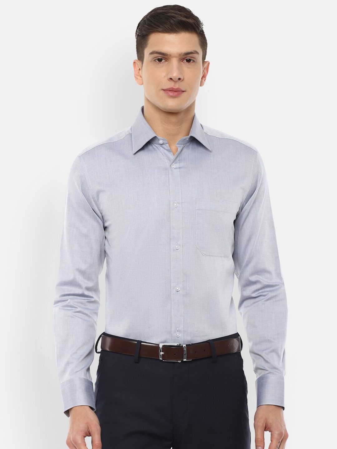 

Louis Philippe Men Blue Textured Pure Cotton Formal Shirt
