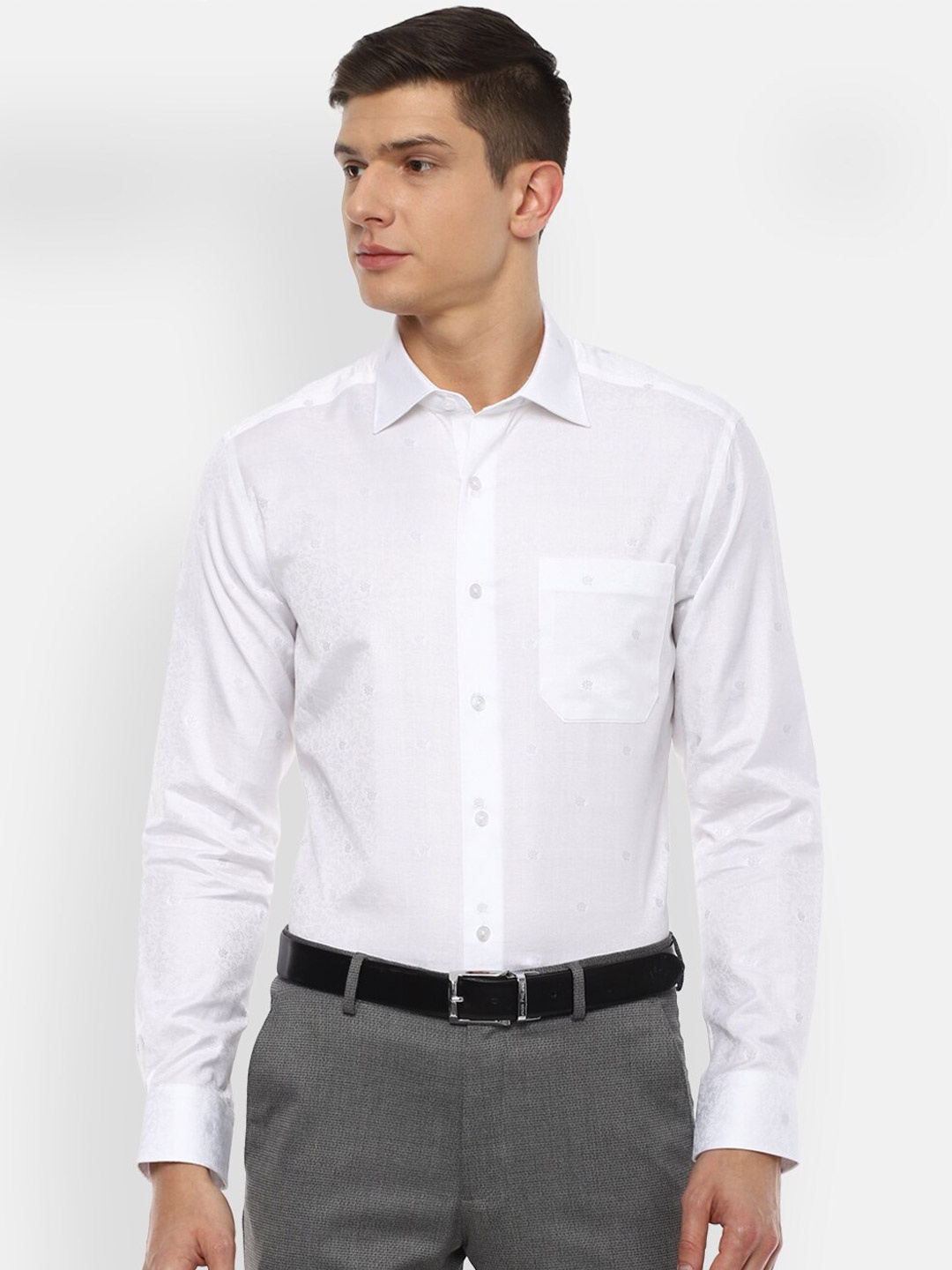 

Louis Philippe Men White Floral Printed Cotton Formal Shirt