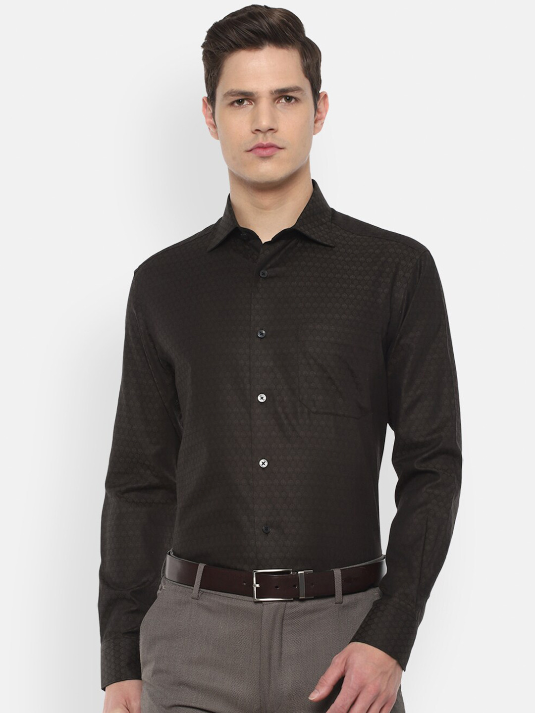 

Louis Philippe Men Brown Printed Cotton Formal Shirt