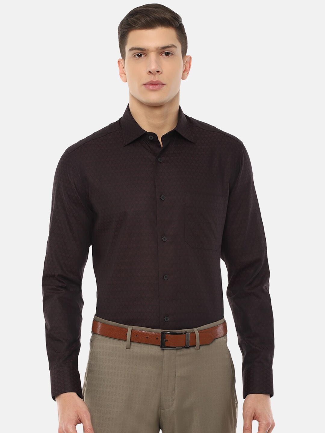 

Louis Philippe Men Maroon Printed Pure Cotton Formal Shirt